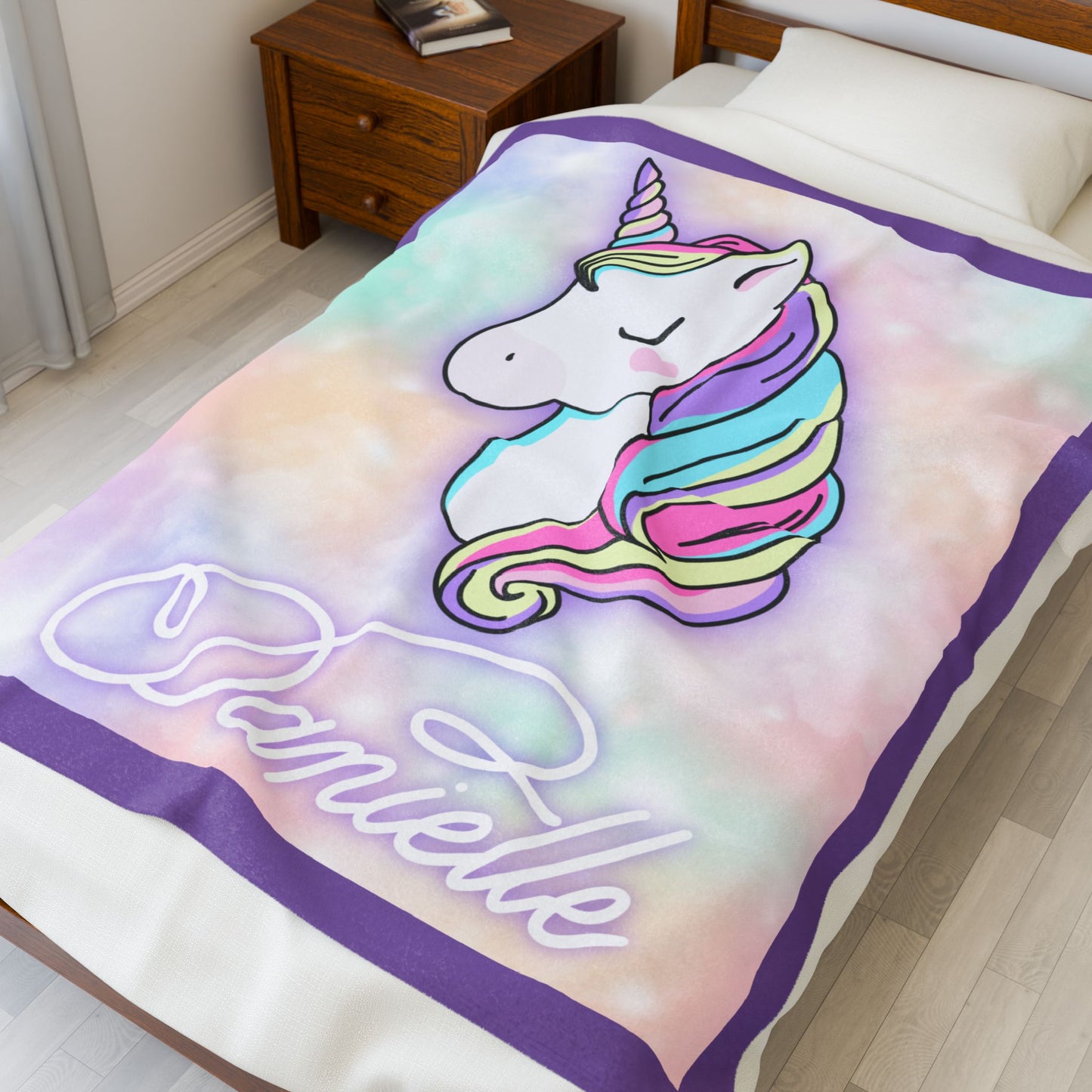 Personalized Unicorn Plush Blanket - Cozy Velveteen Throw for Kids
