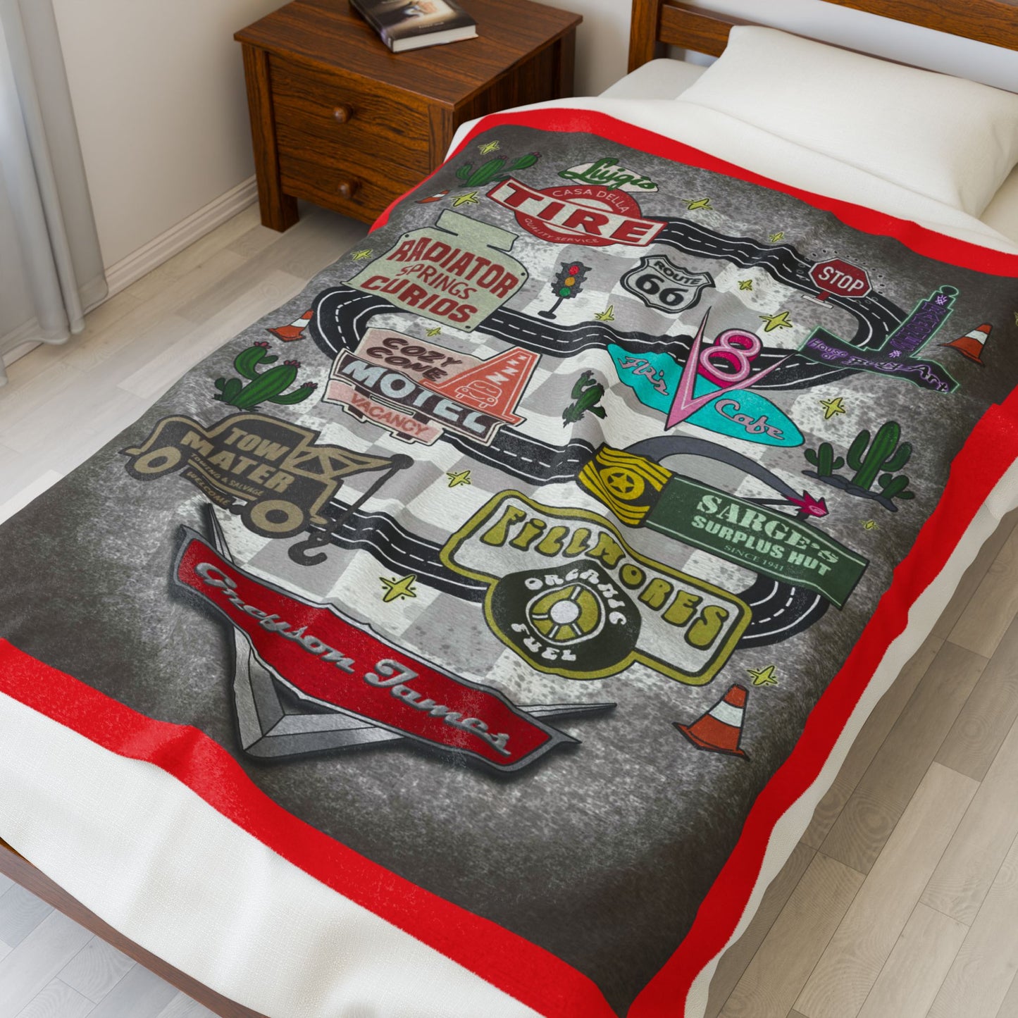 Cozy Route 66 Velveteen Plush Blanket - Retro Travel Decor, Perfect Gift for Road Trip Lovers, Camping, Home Decor, Snuggle Up!