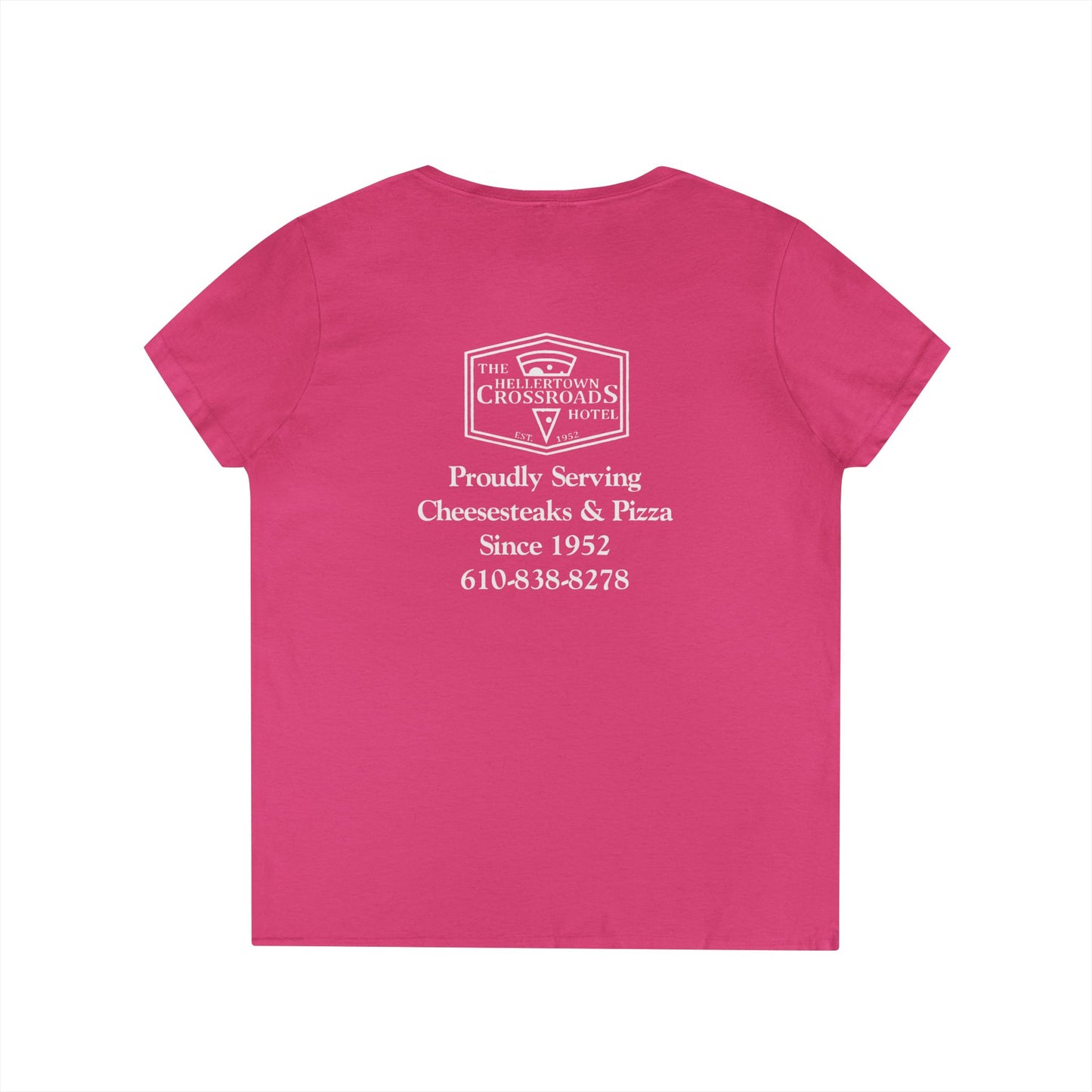 Ladies' V-Neck T-Shirt - Hellertown Crossroads Hotel Design