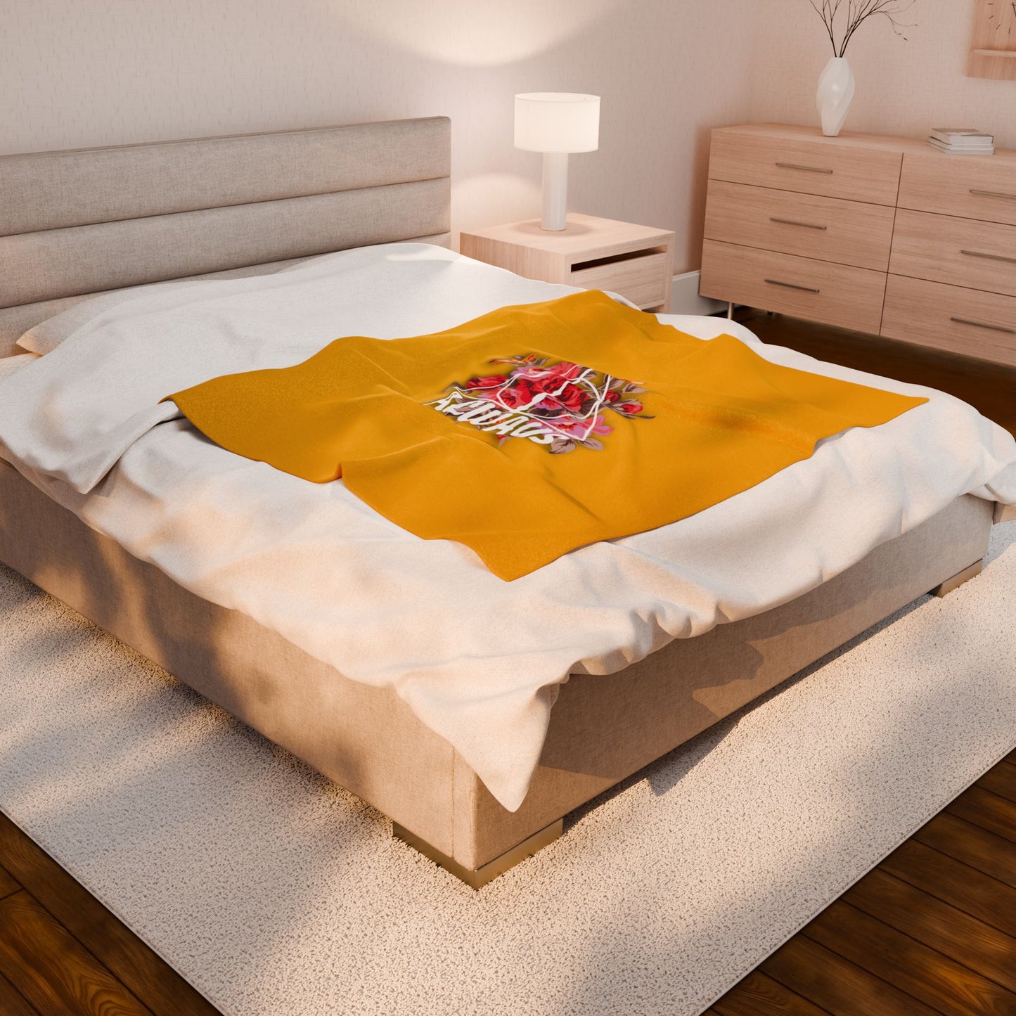 Hufflepuff 'Always' Floral Design - Velveteen Plush Blanket