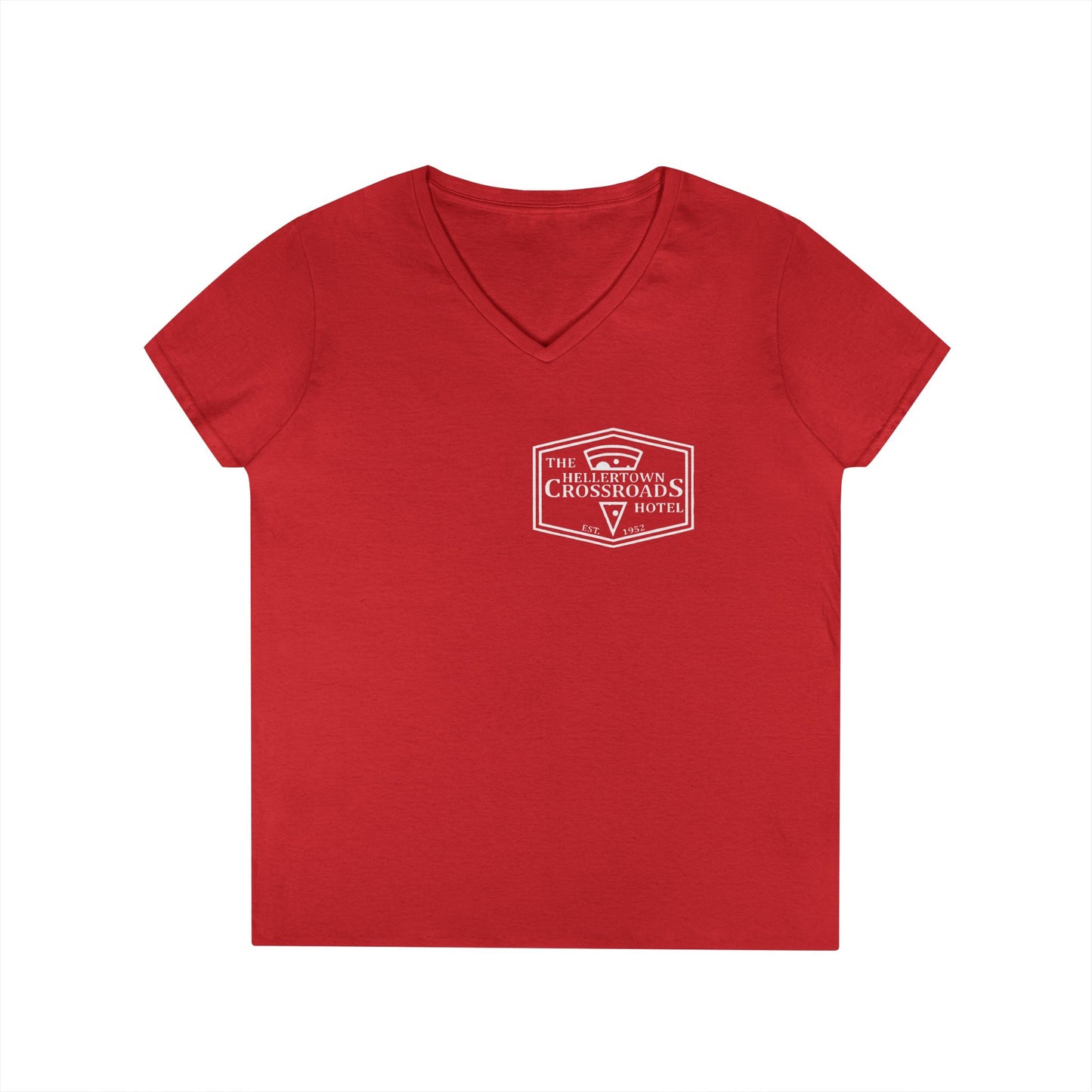 Ladies' V-Neck T-Shirt - Hellertown Crossroads Hotel Design
