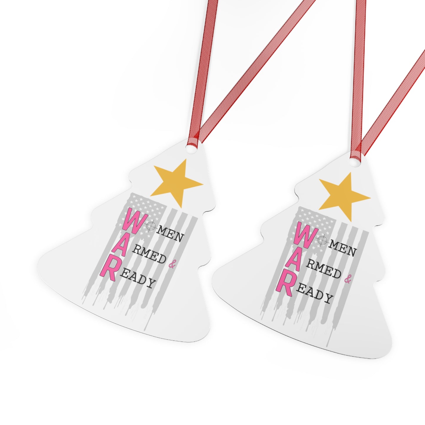 Women Armed & Ready Grey Flag Metal Ornaments