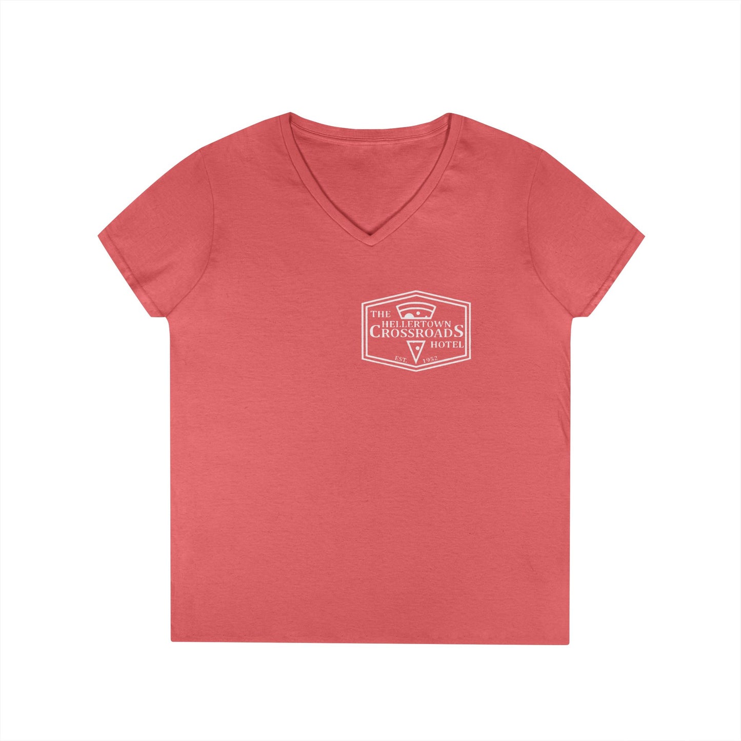Ladies' V-Neck T-Shirt - Hellertown Crossroads Hotel Design