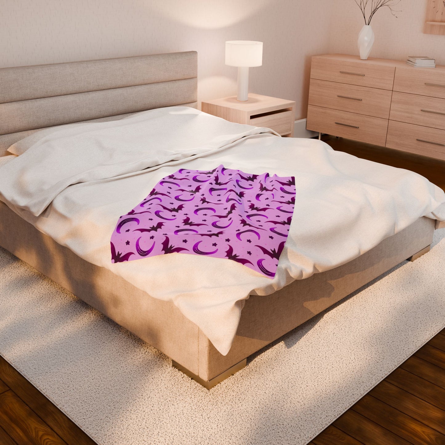 Purple Bat & Moon Velveteen Plush Blanket