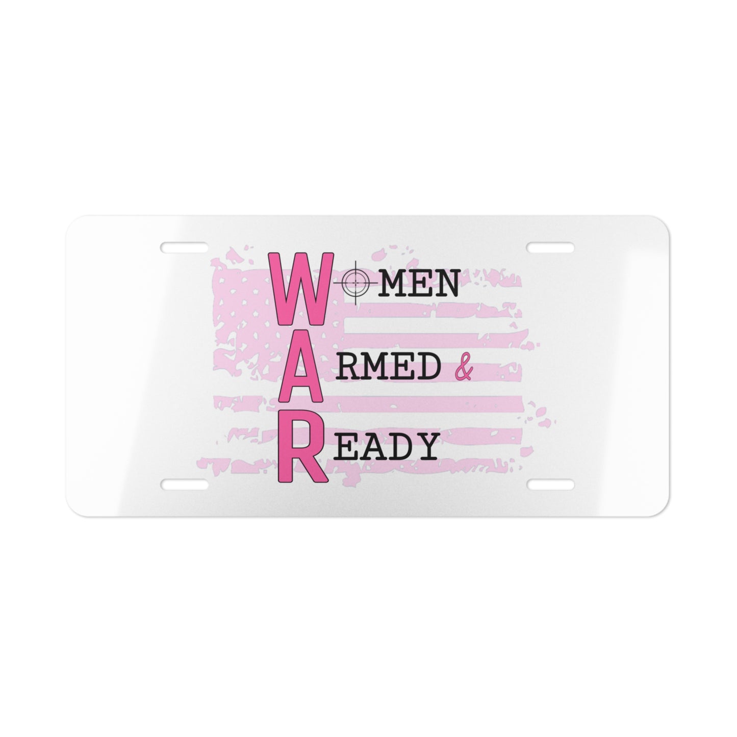 Women Armed & Ready White Vanity Plate