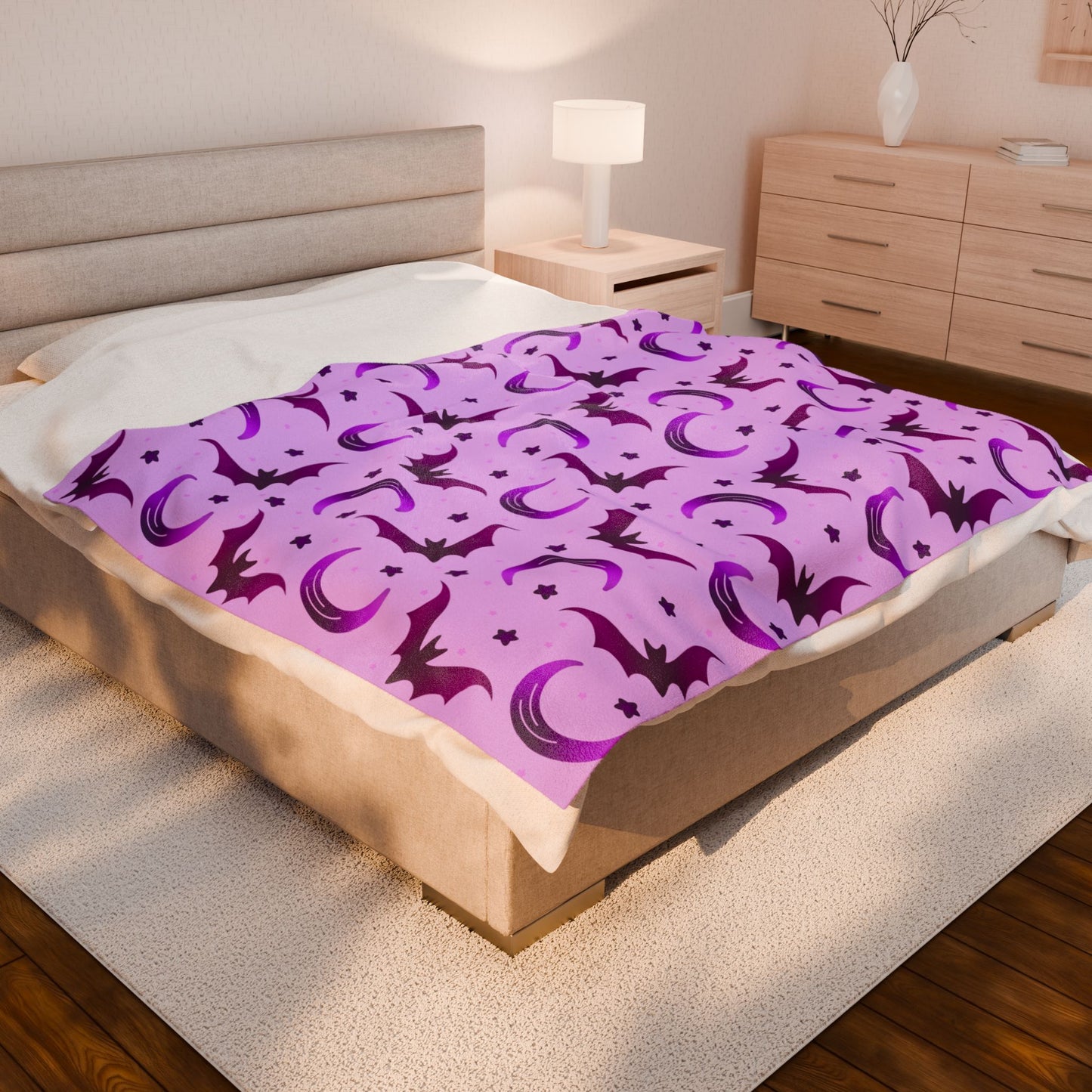 Purple Bat & Moon Velveteen Plush Blanket