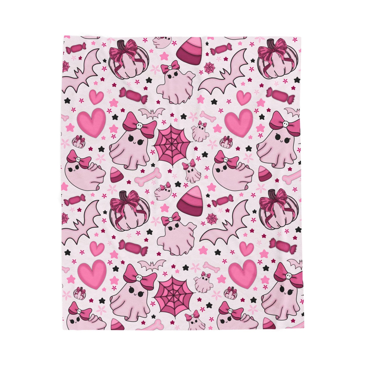 Cute Ghosts & Bats Velveteen Plush Blanket | Cozy Throw for Spooky Seasons