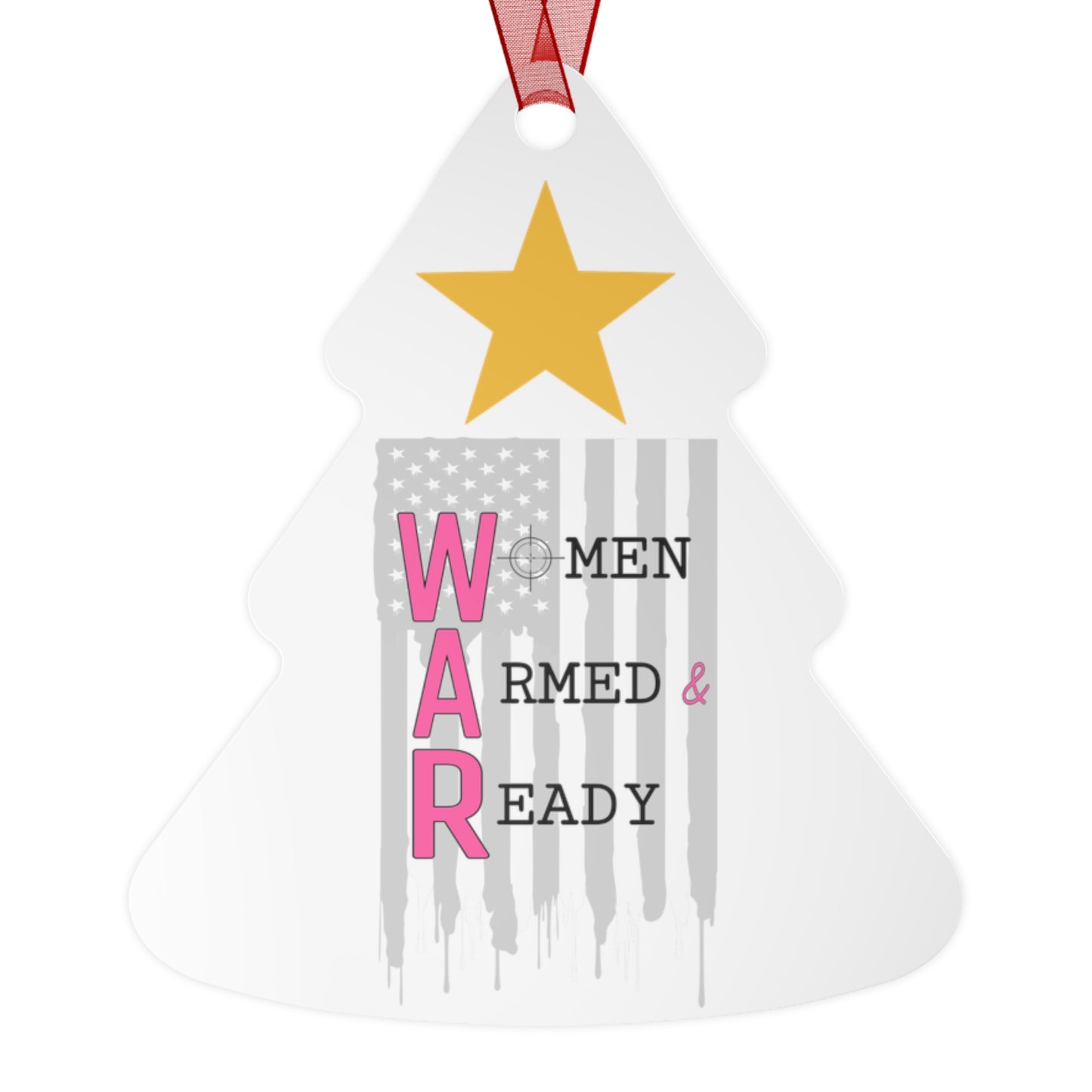 Women Armed & Ready Grey Flag Metal Ornaments