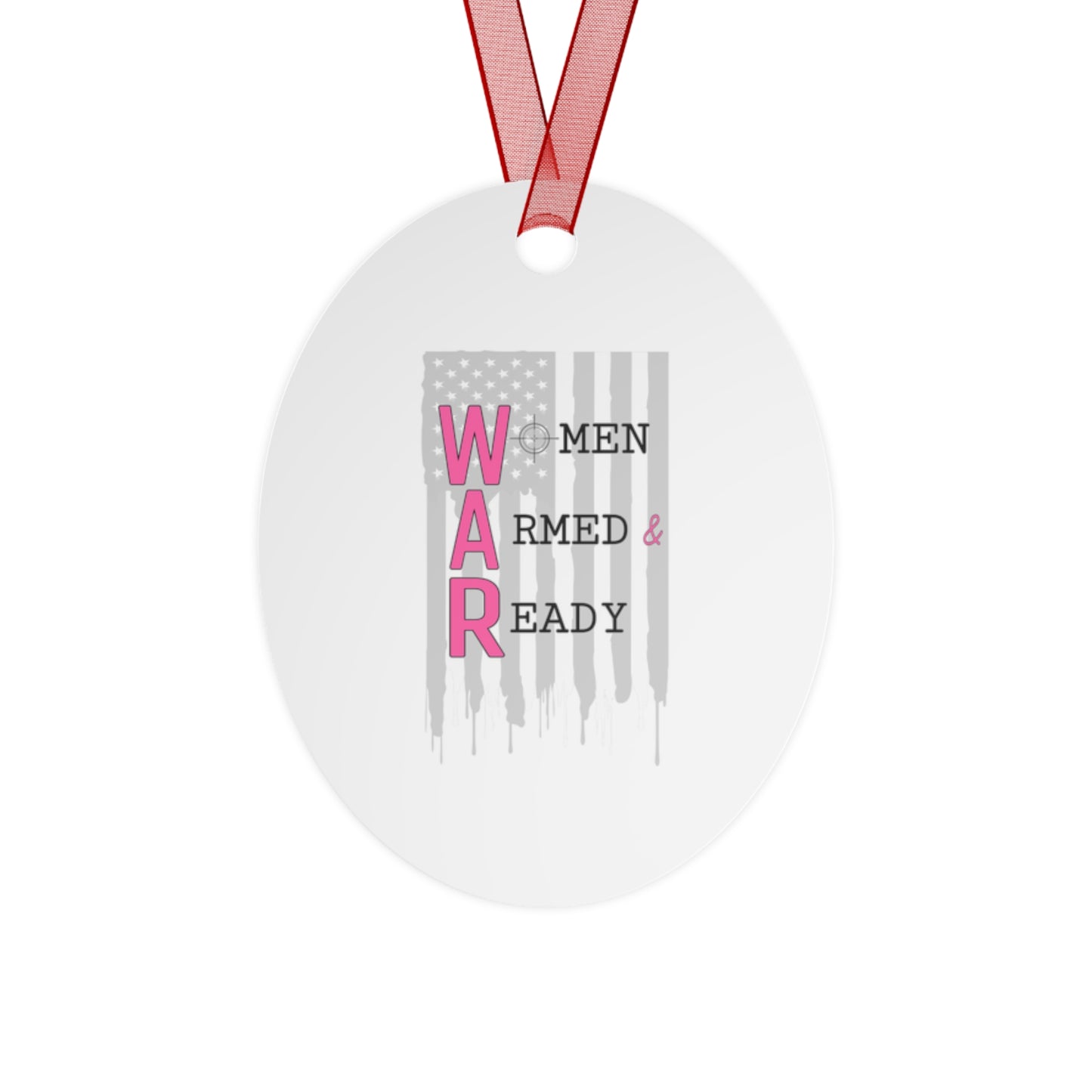 Women Armed & Ready Grey Flag Metal Ornaments