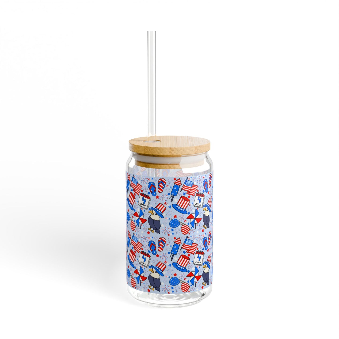 Patriotic Sipper Glass, 16oz | Fun Drinks, Summer Parties, BBQs, Independence Day, Kids' Parties, Reusable Water Bottles, Gift Ideas