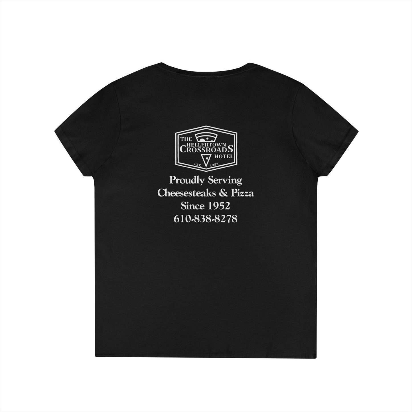 Ladies' V-Neck T-Shirt - Hellertown Crossroads Hotel Design