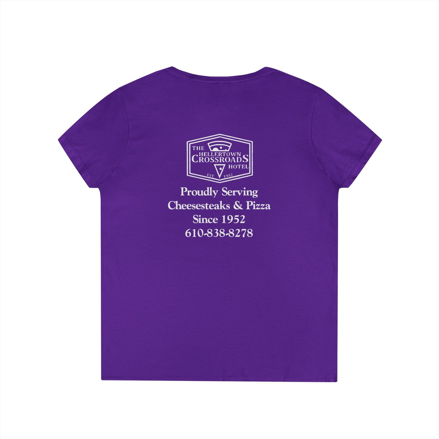 Ladies' V-Neck T-Shirt - Hellertown Crossroads Hotel Design