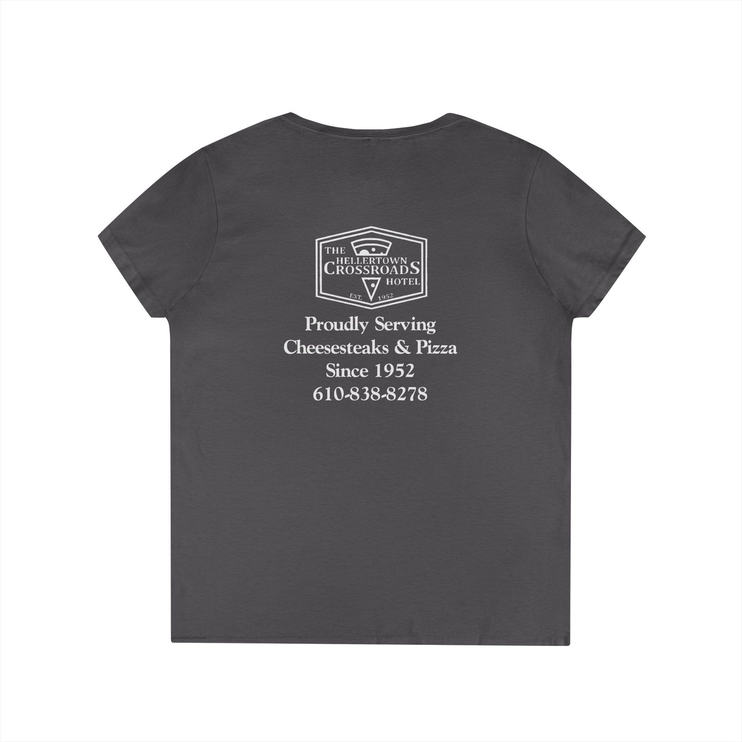 Ladies' V-Neck T-Shirt - Hellertown Crossroads Hotel Design