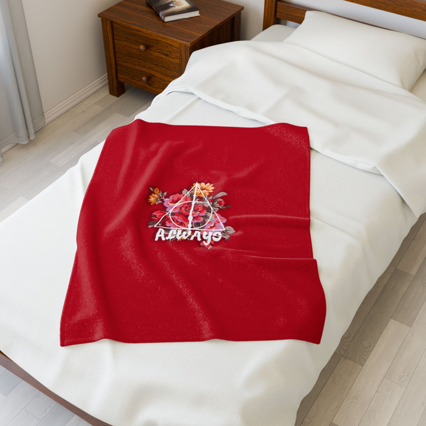 Gryffindor Floral 'Always' Design - Cozy Velveteen Plush Blanket
