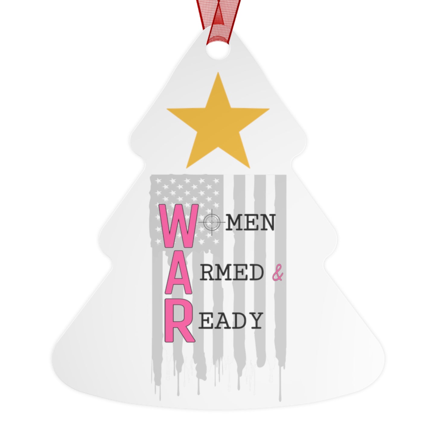 Women Armed & Ready Grey Flag Metal Ornaments