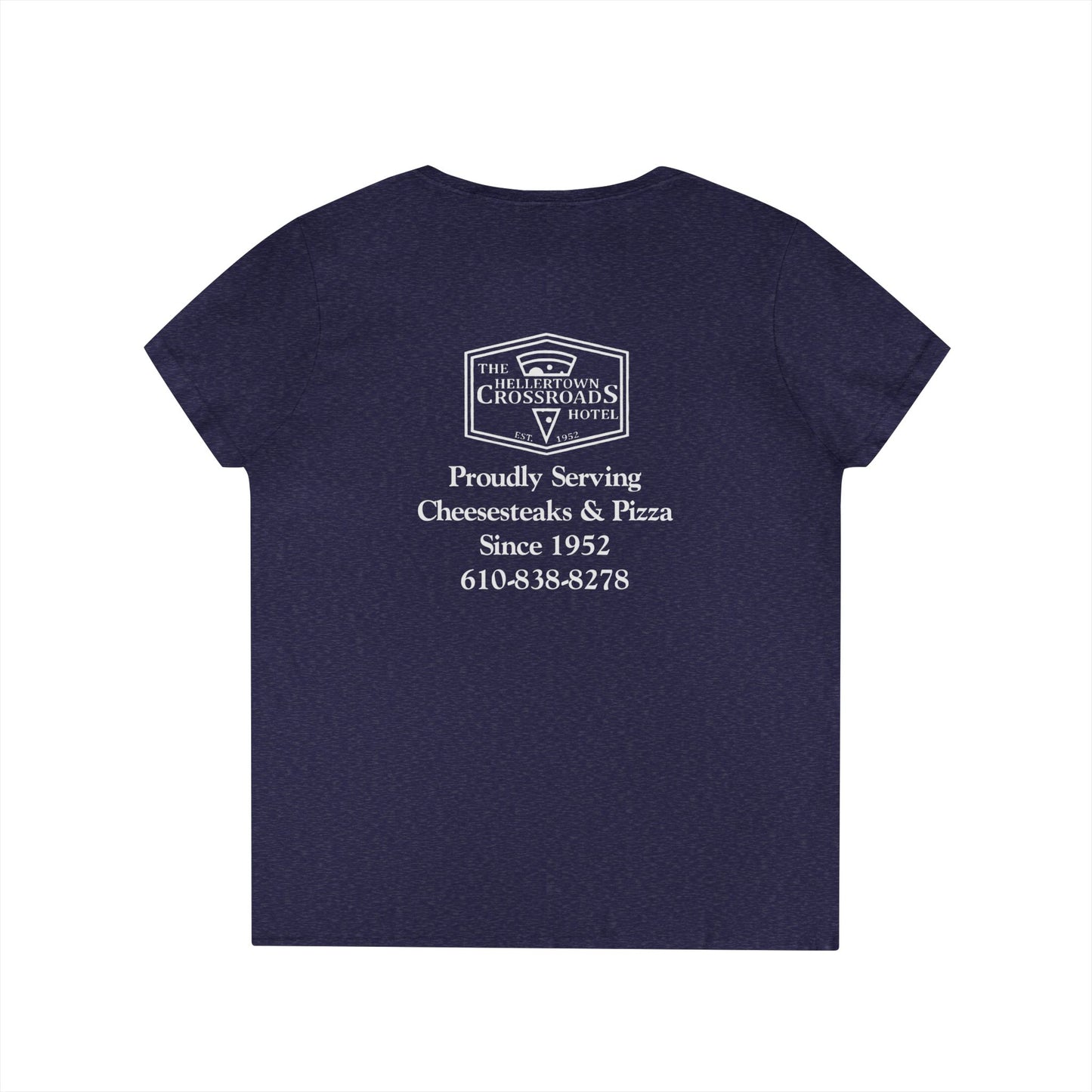 Ladies' V-Neck T-Shirt - Hellertown Crossroads Hotel Design