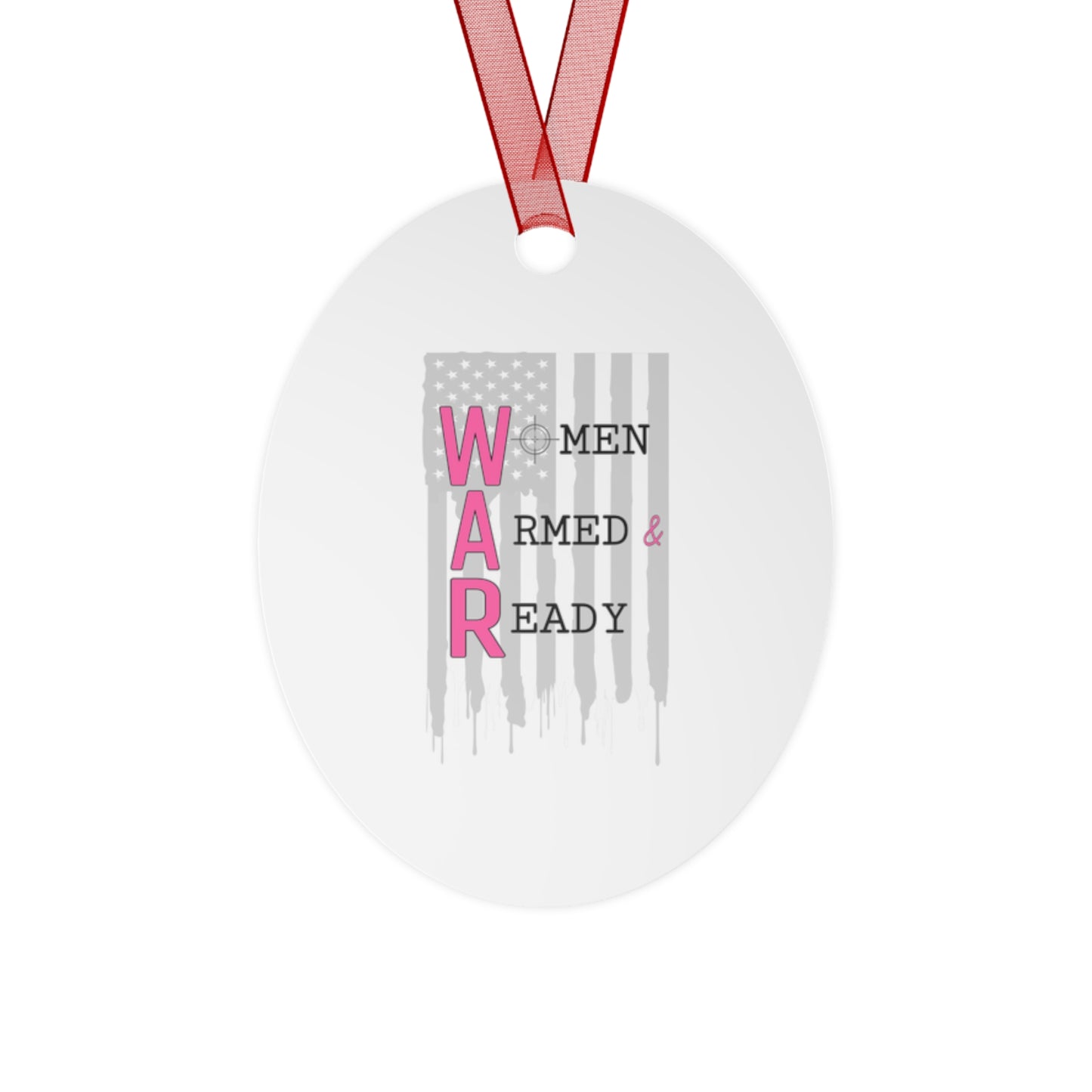 Women Armed & Ready Grey Flag Metal Ornaments