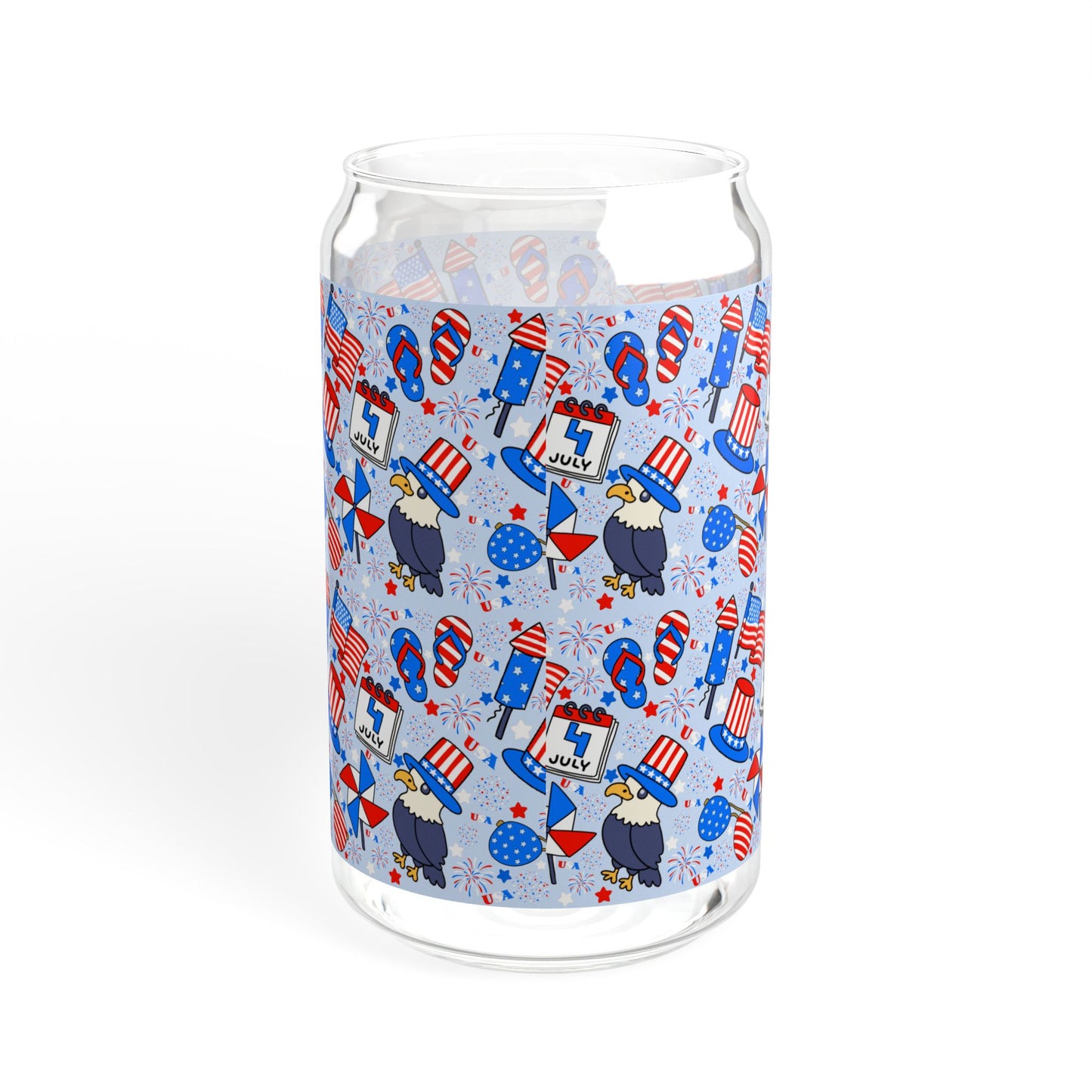 Patriotic Sipper Glass, 16oz | Fun Drinks, Summer Parties, BBQs, Independence Day, Kids' Parties, Reusable Water Bottles, Gift Ideas