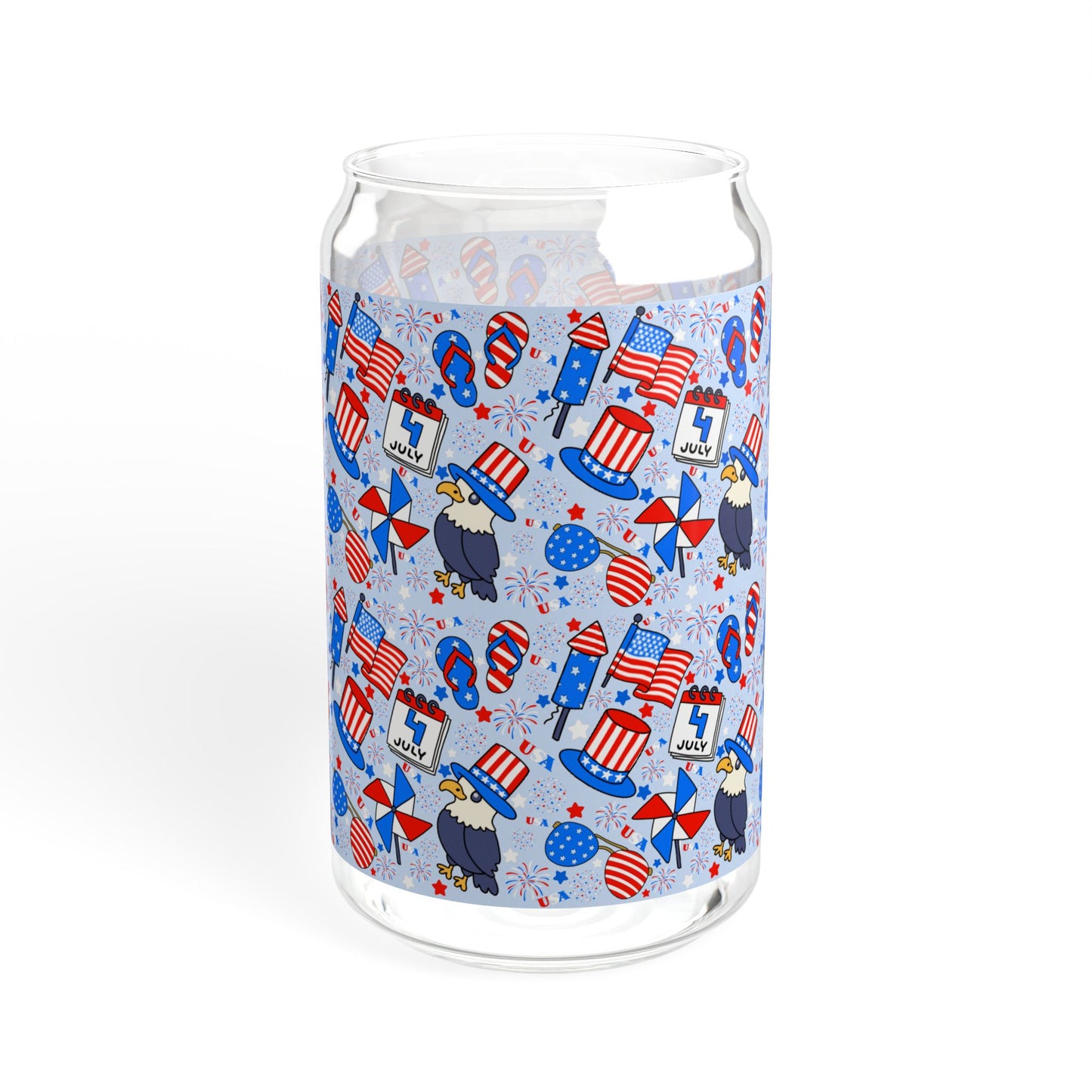 Patriotic Sipper Glass, 16oz | Fun Drinks, Summer Parties, BBQs, Independence Day, Kids' Parties, Reusable Water Bottles, Gift Ideas