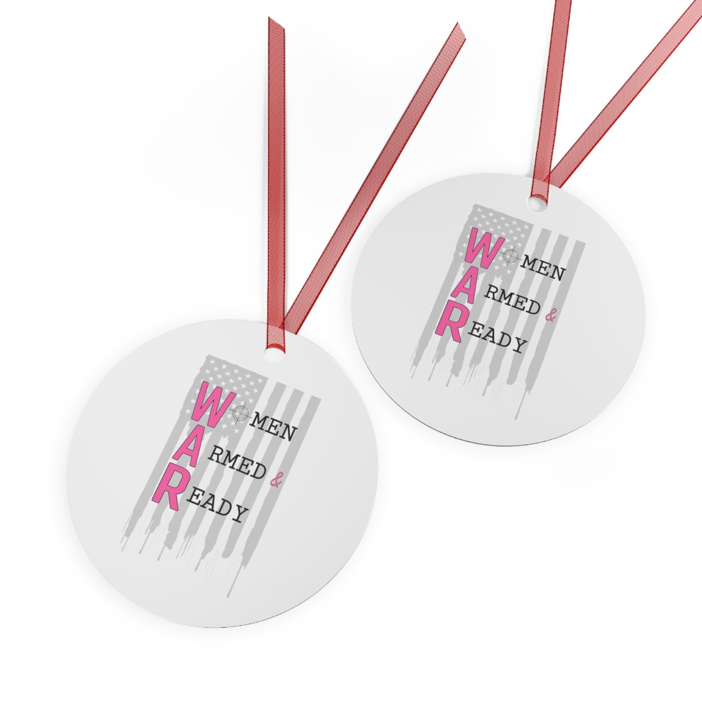 Women Armed & Ready Grey Flag Metal Ornaments