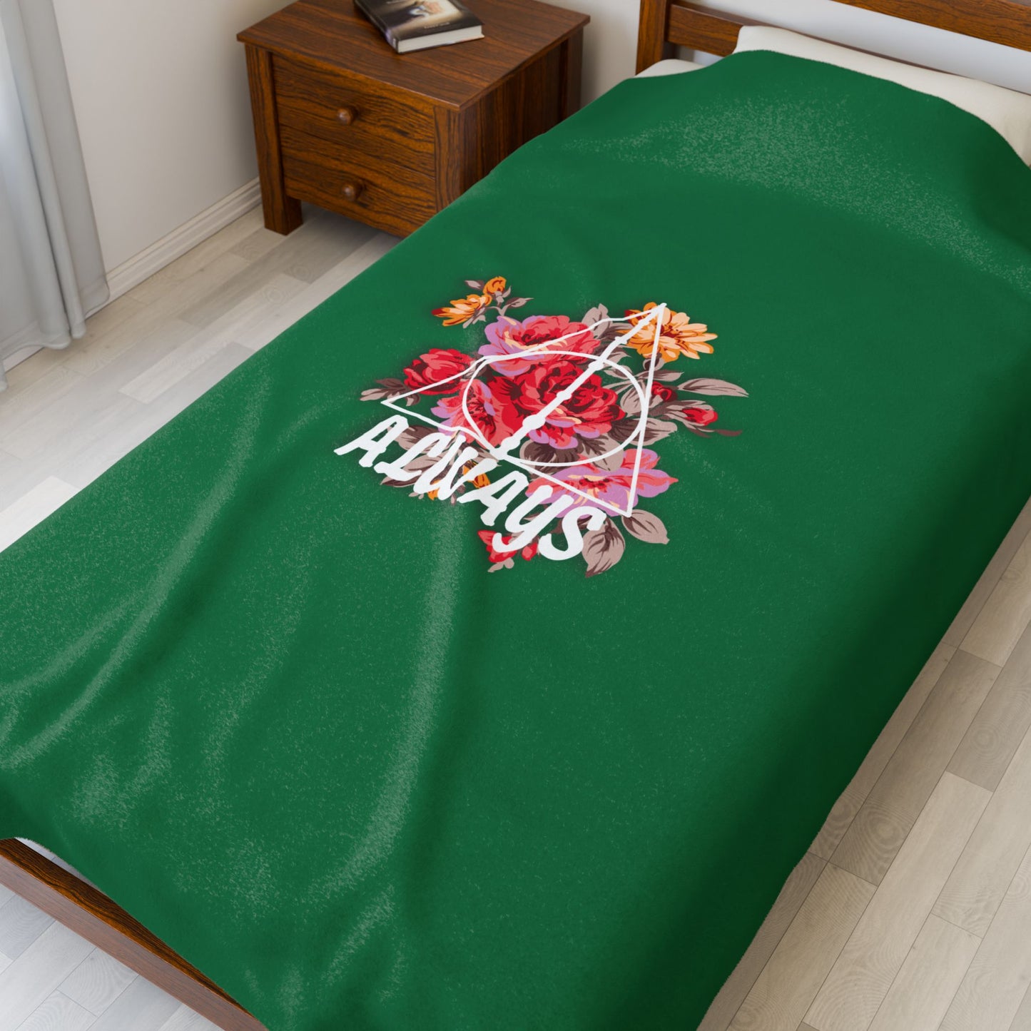 Slytherin 'Always' Floral Design Velveteen Plush Blanket