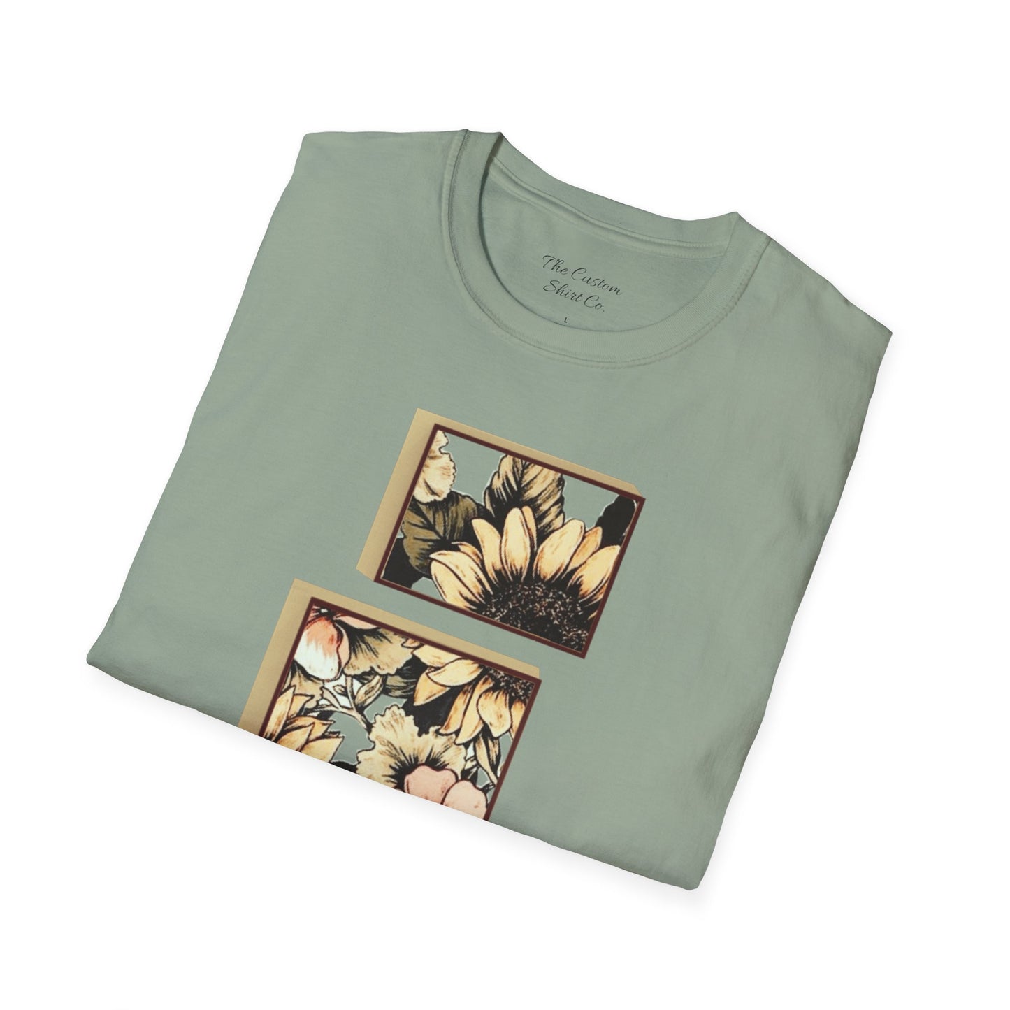 custom vintage flower shirt military green folded