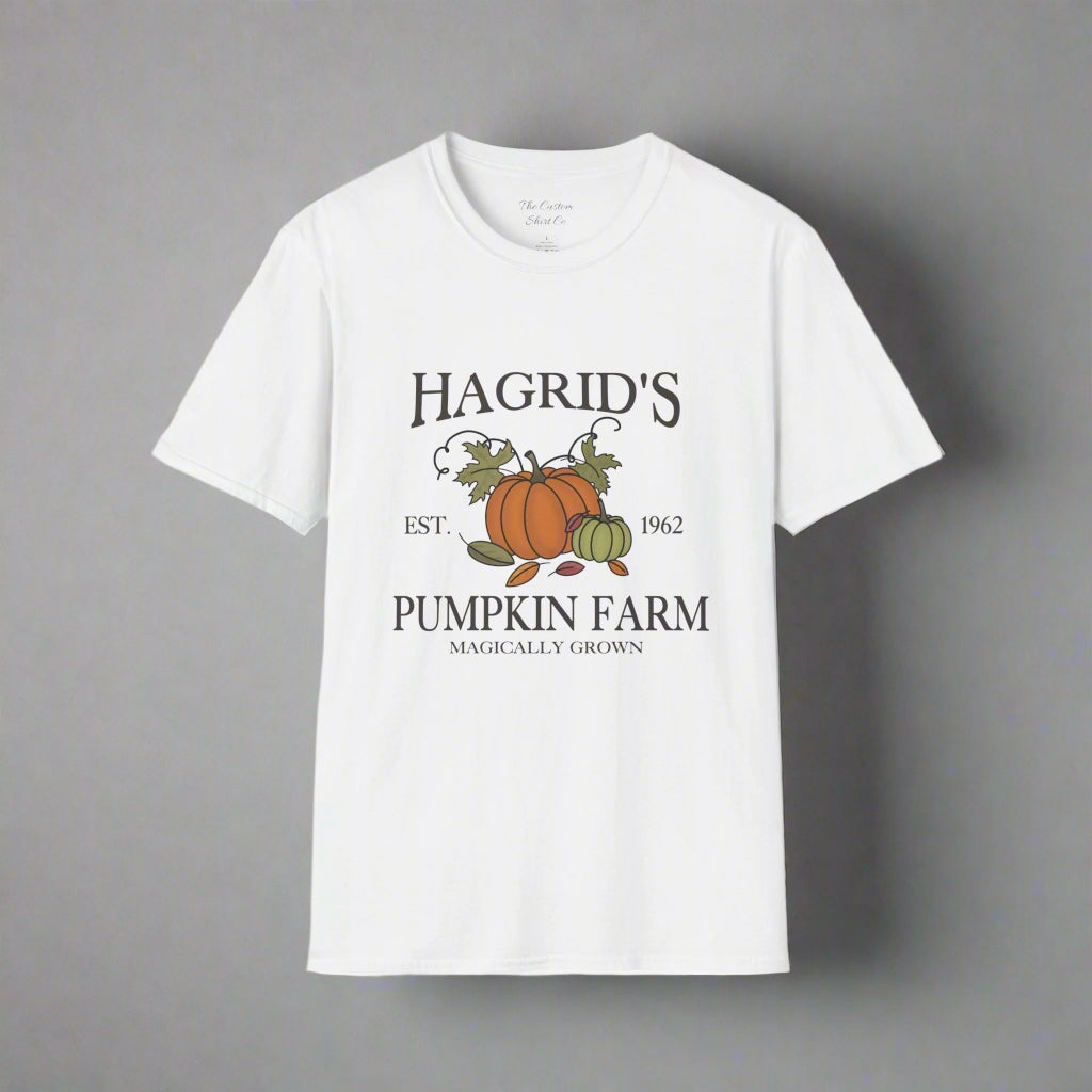 white hagrids pumpkin farm harry potter t-shirt