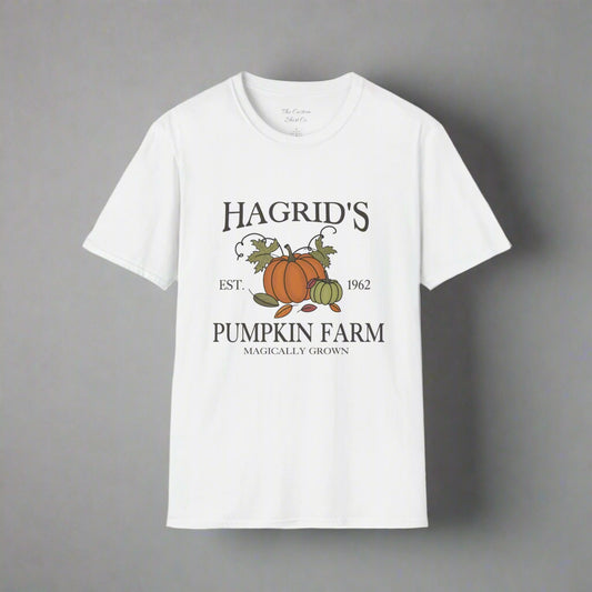 white hagrids pumpkin farm harry potter t-shirt