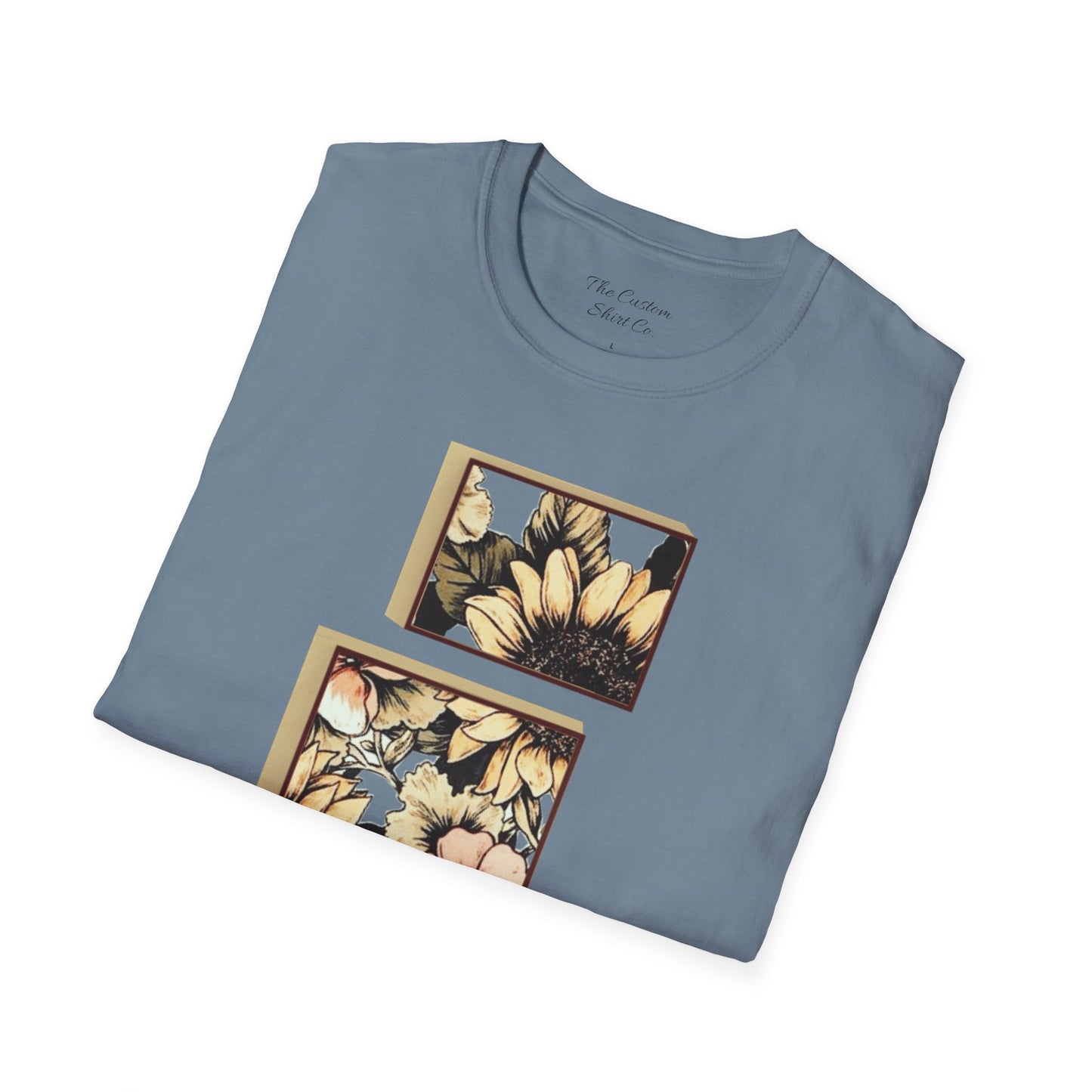 custom vintage flower shirt blue grey gray folded