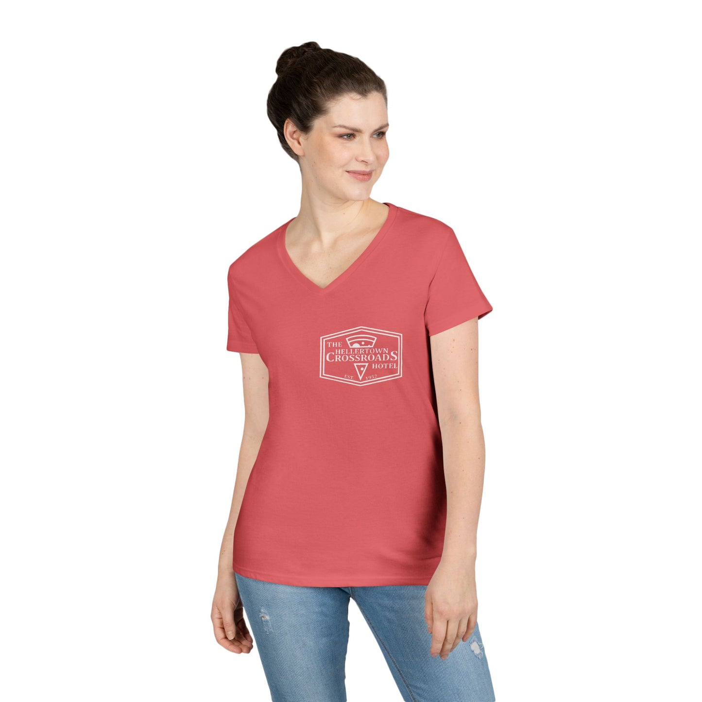 Ladies' V-Neck T-Shirt - Hellertown Crossroads Hotel Design