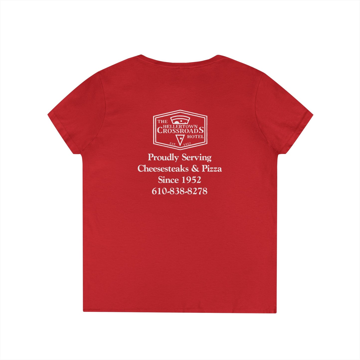 Ladies' V-Neck T-Shirt - Hellertown Crossroads Hotel Design