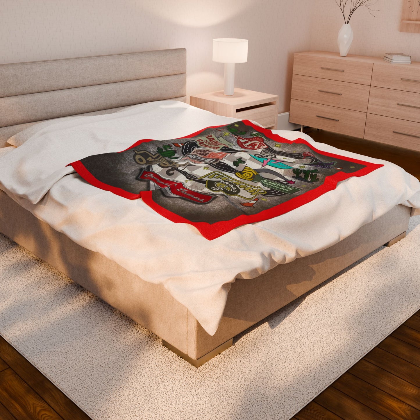 Cozy Route 66 Velveteen Plush Blanket - Retro Travel Decor, Perfect Gift for Road Trip Lovers, Camping, Home Decor, Snuggle Up!