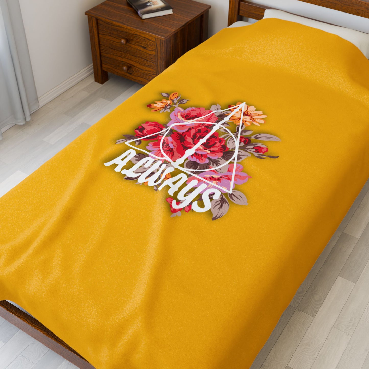 Hufflepuff 'Always' Floral Design - Velveteen Plush Blanket