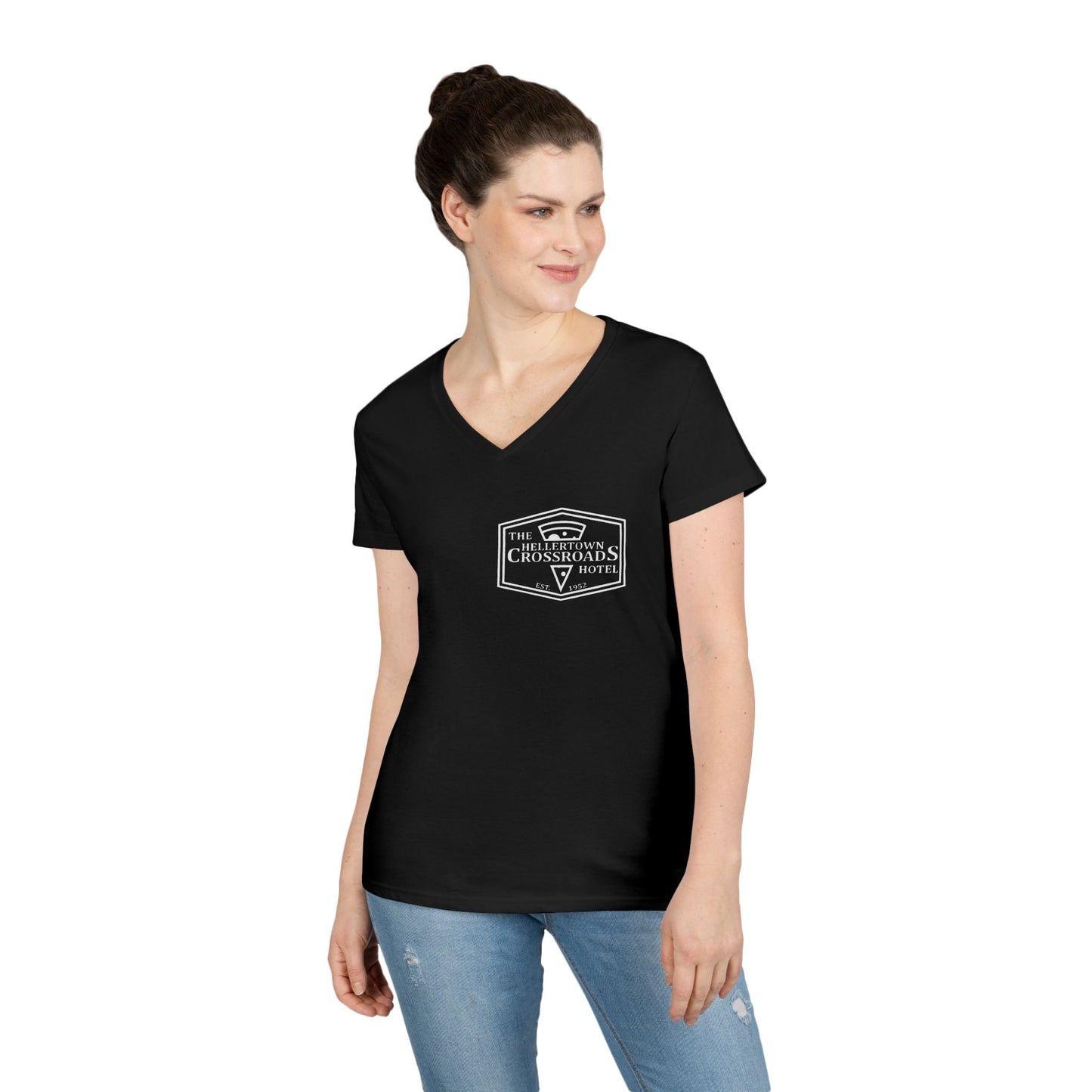 Ladies' V-Neck T-Shirt - Hellertown Crossroads Hotel Design