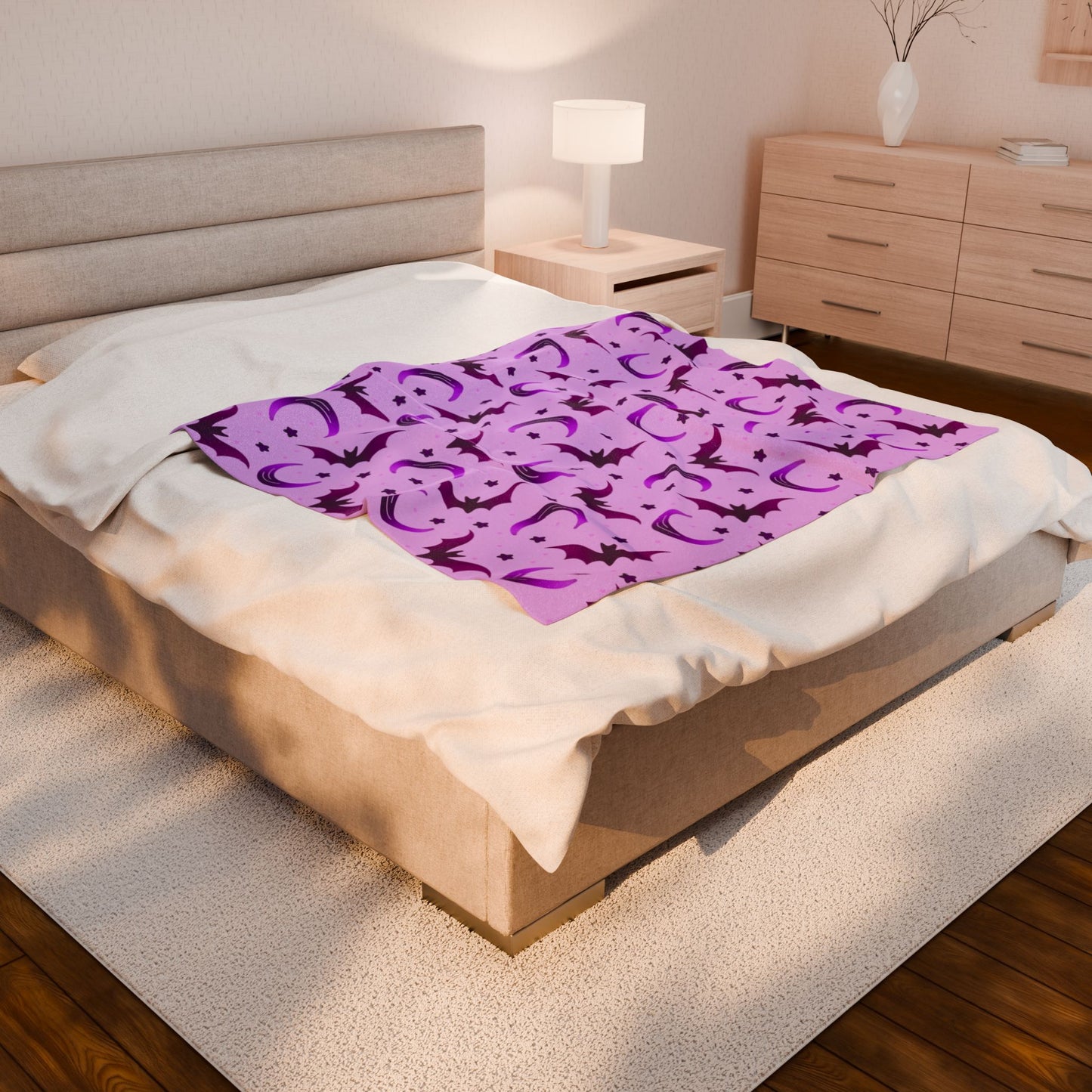 Purple Bat & Moon Velveteen Plush Blanket