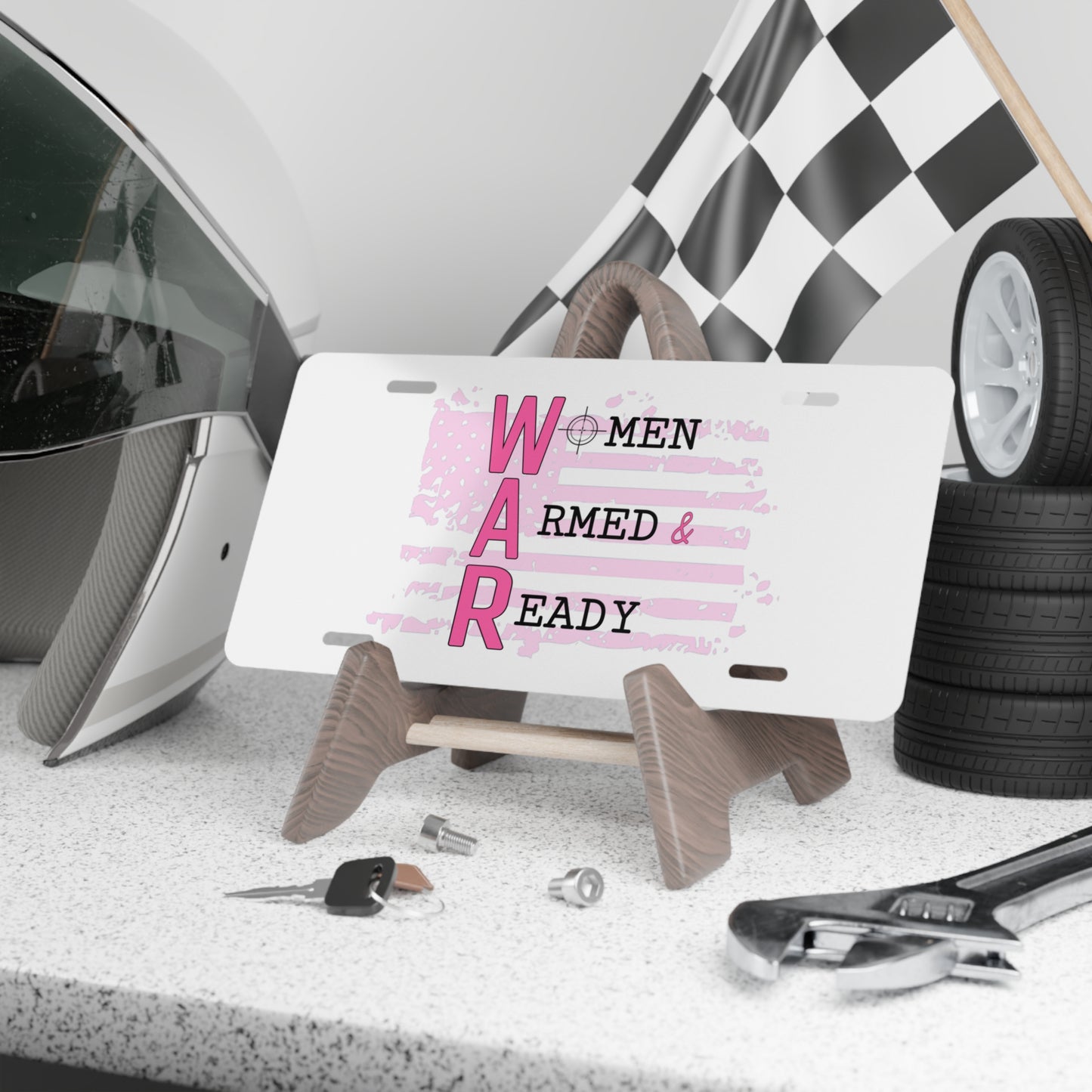 Women Armed & Ready White Vanity Plate
