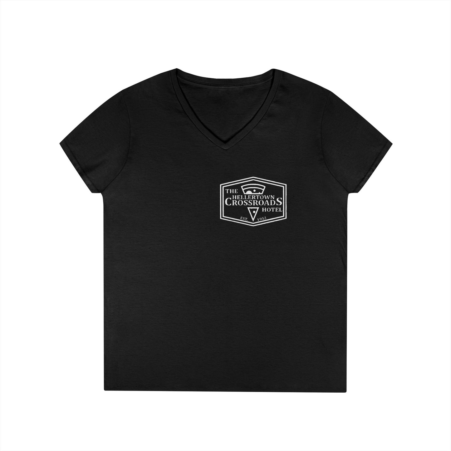 Ladies' V-Neck T-Shirt - Hellertown Crossroads Hotel Design