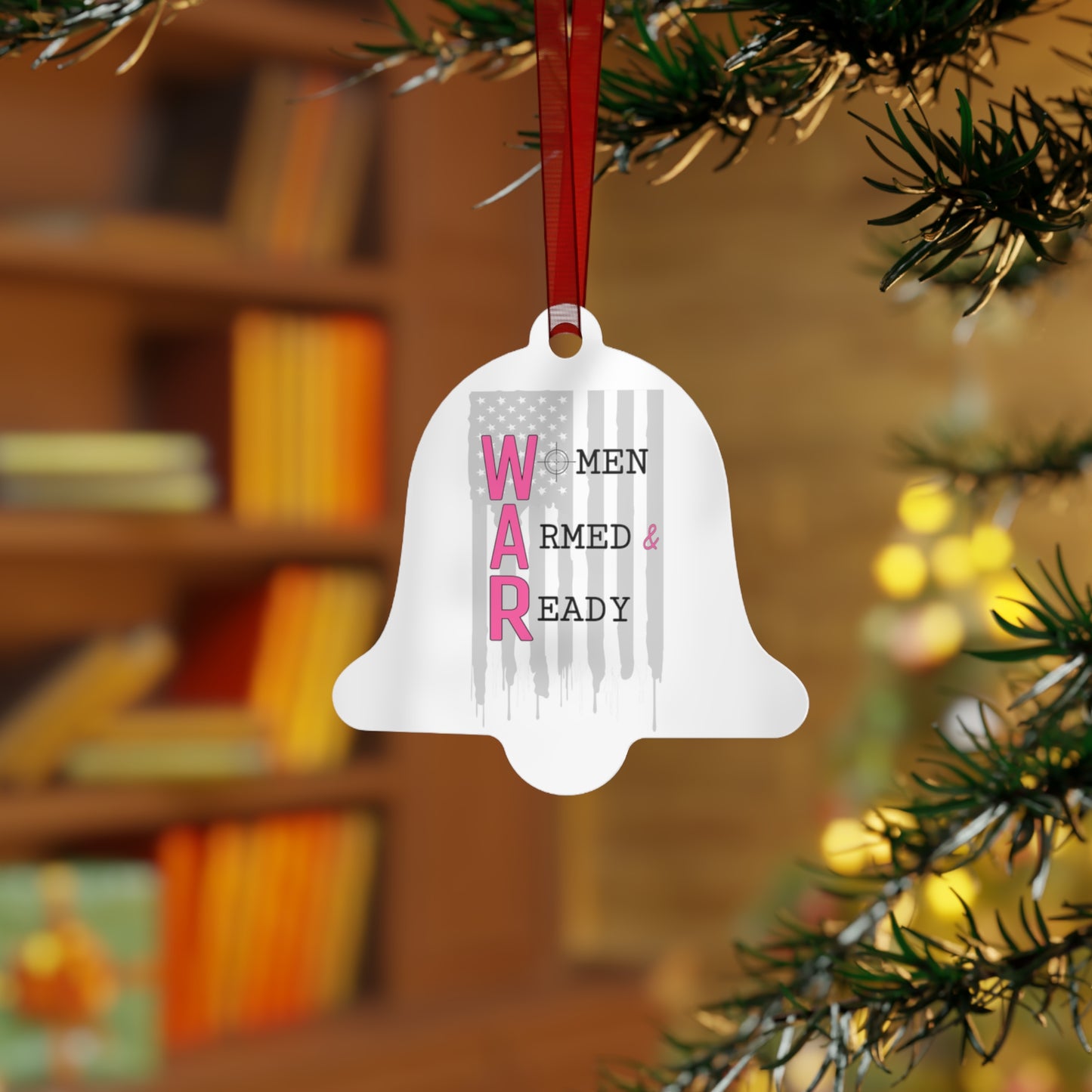 Women Armed & Ready Grey Flag Metal Ornaments