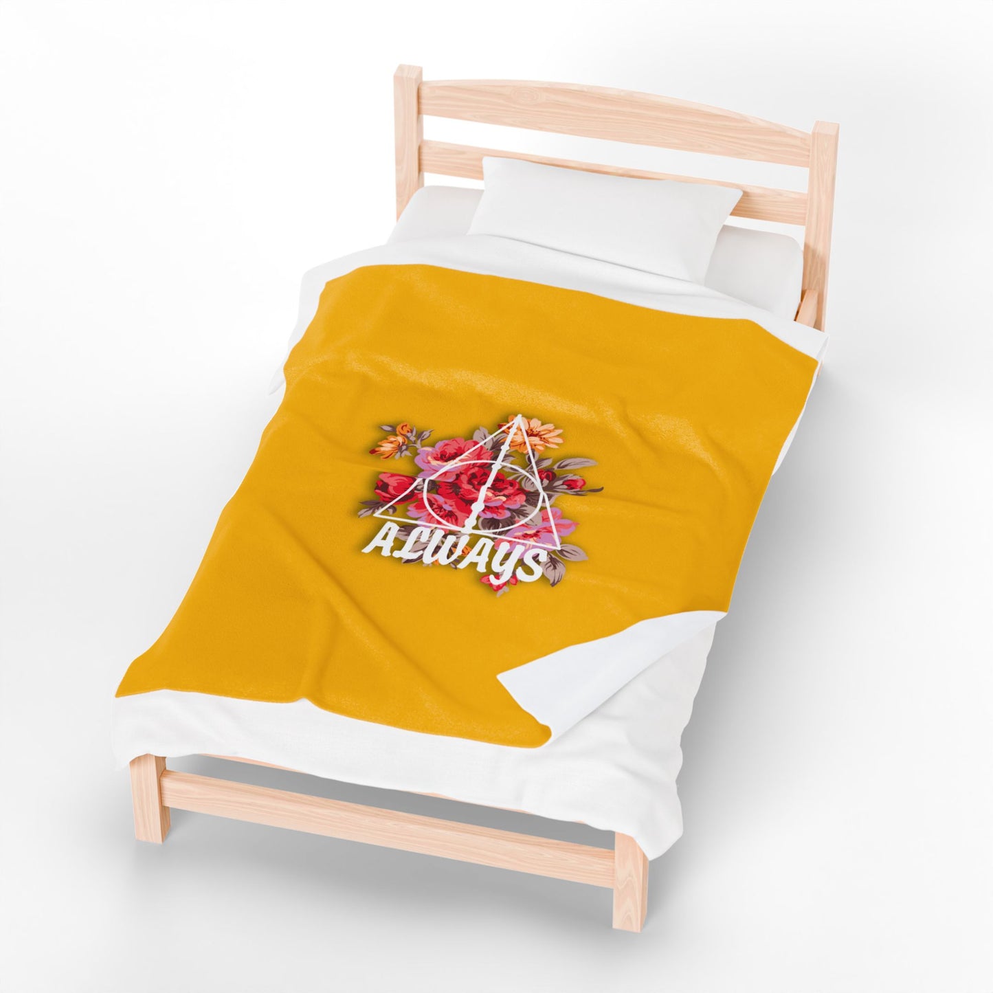 Hufflepuff 'Always' Floral Design - Velveteen Plush Blanket