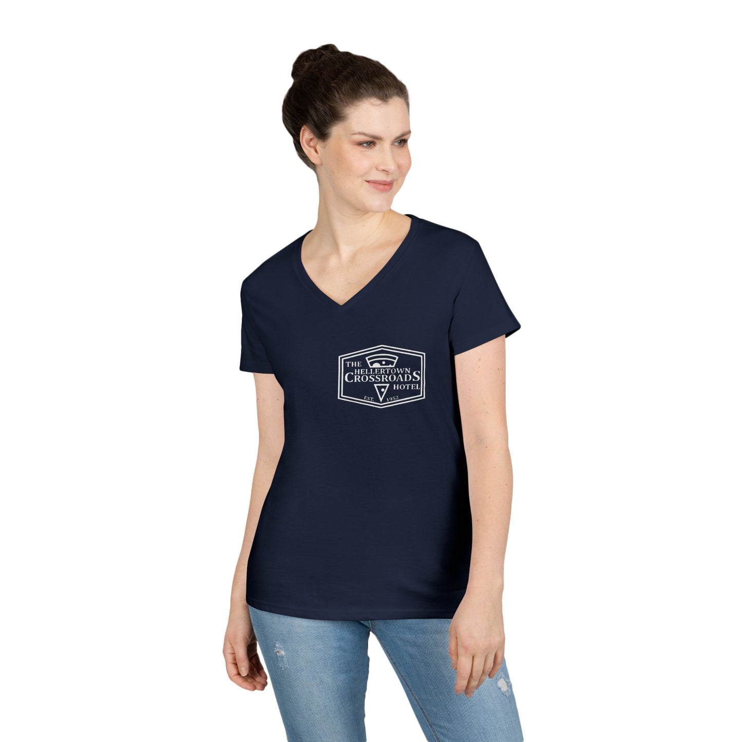 Ladies' V-Neck T-Shirt - Hellertown Crossroads Hotel Design