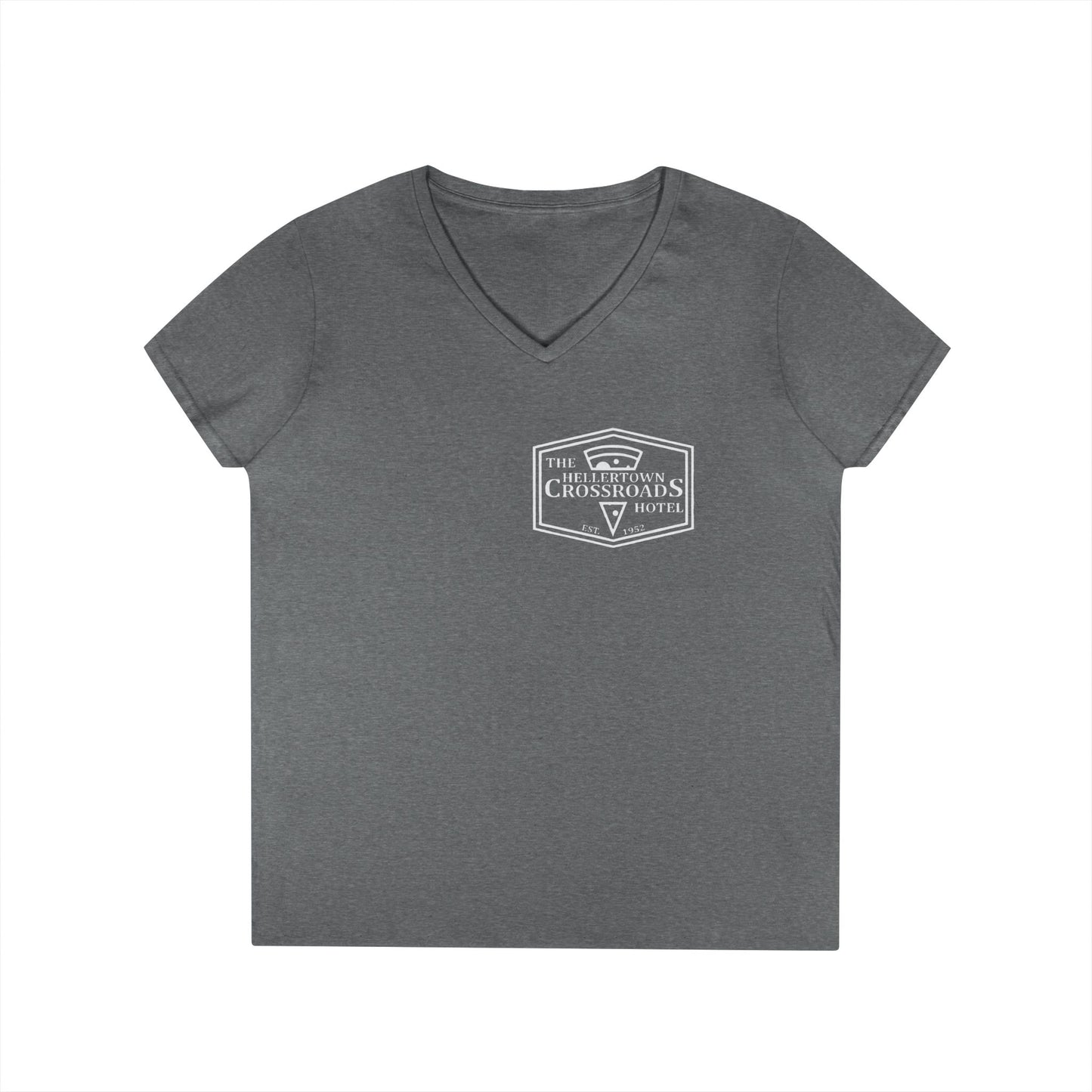 Ladies' V-Neck T-Shirt - Hellertown Crossroads Hotel Design