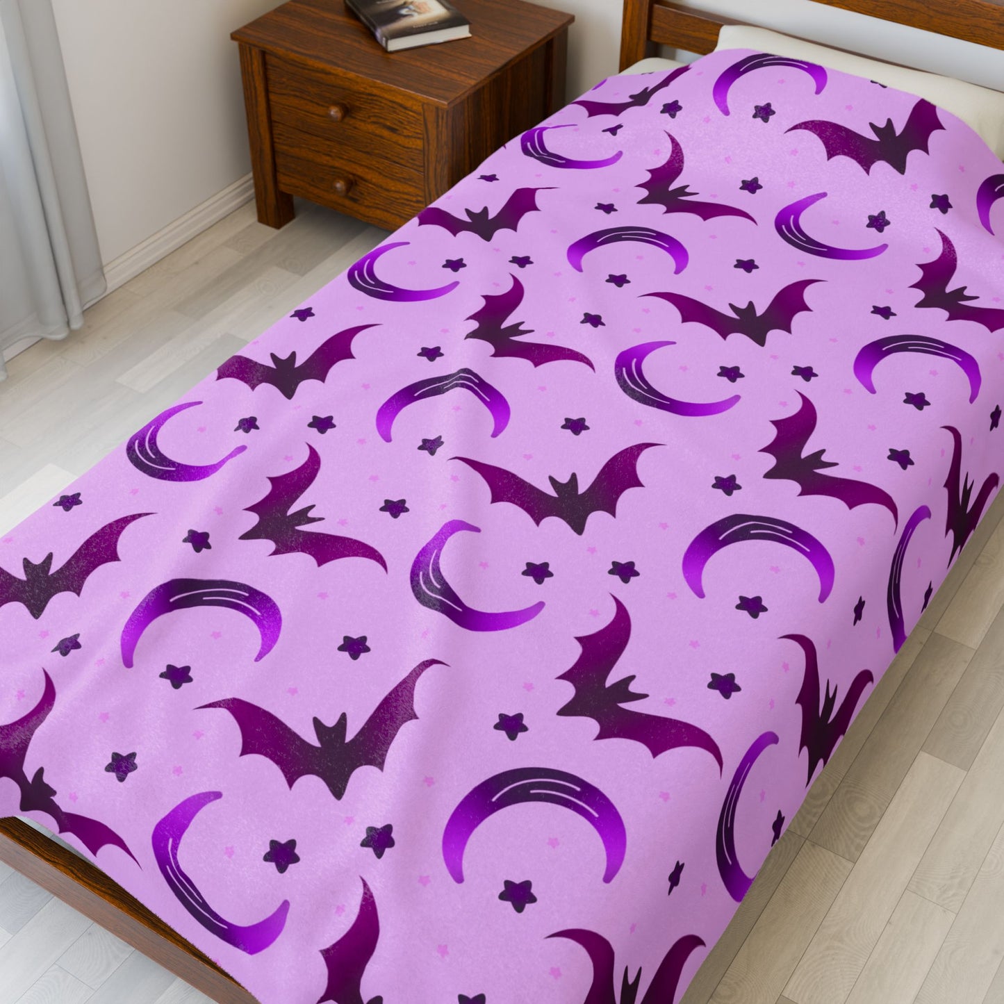 Purple Bat & Moon Velveteen Plush Blanket