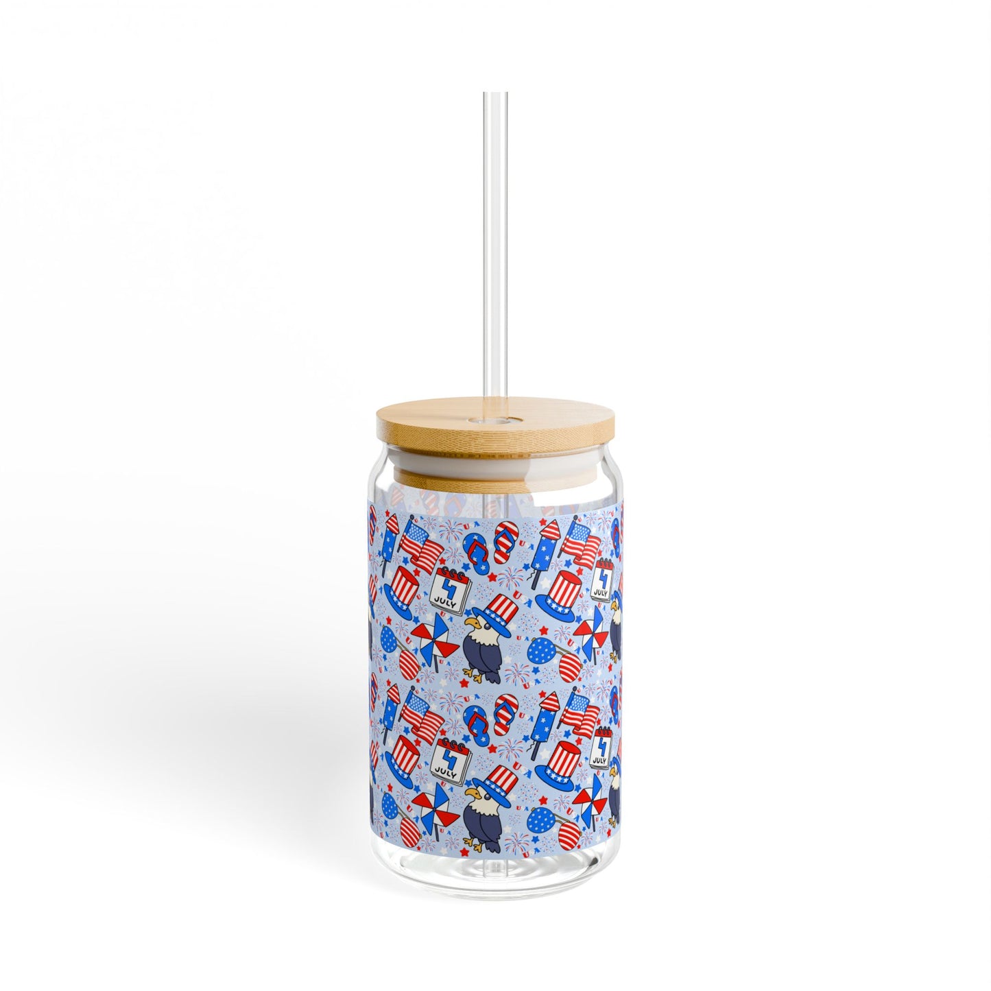 Patriotic Sipper Glass, 16oz | Fun Drinks, Summer Parties, BBQs, Independence Day, Kids' Parties, Reusable Water Bottles, Gift Ideas