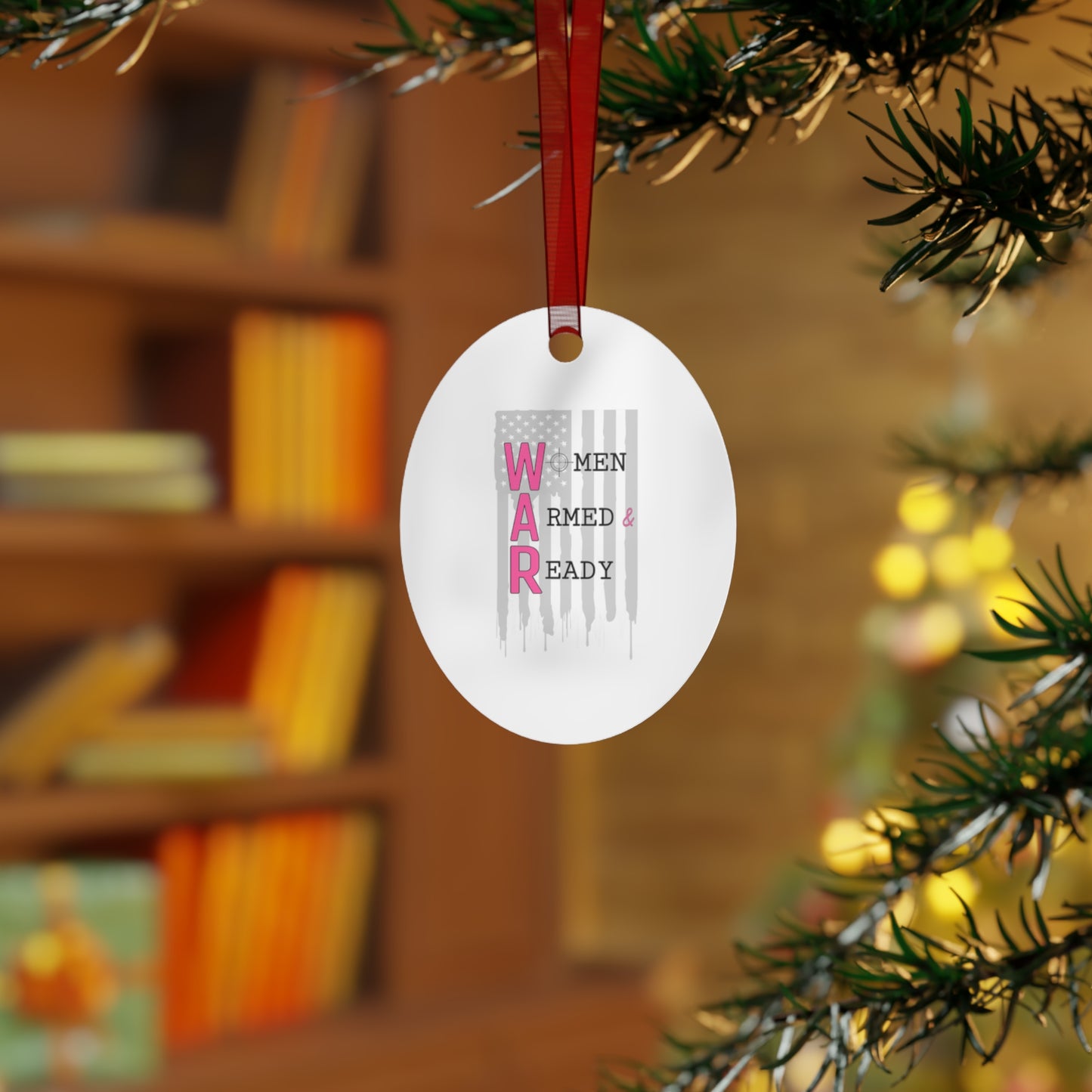 Women Armed & Ready Grey Flag Metal Ornaments
