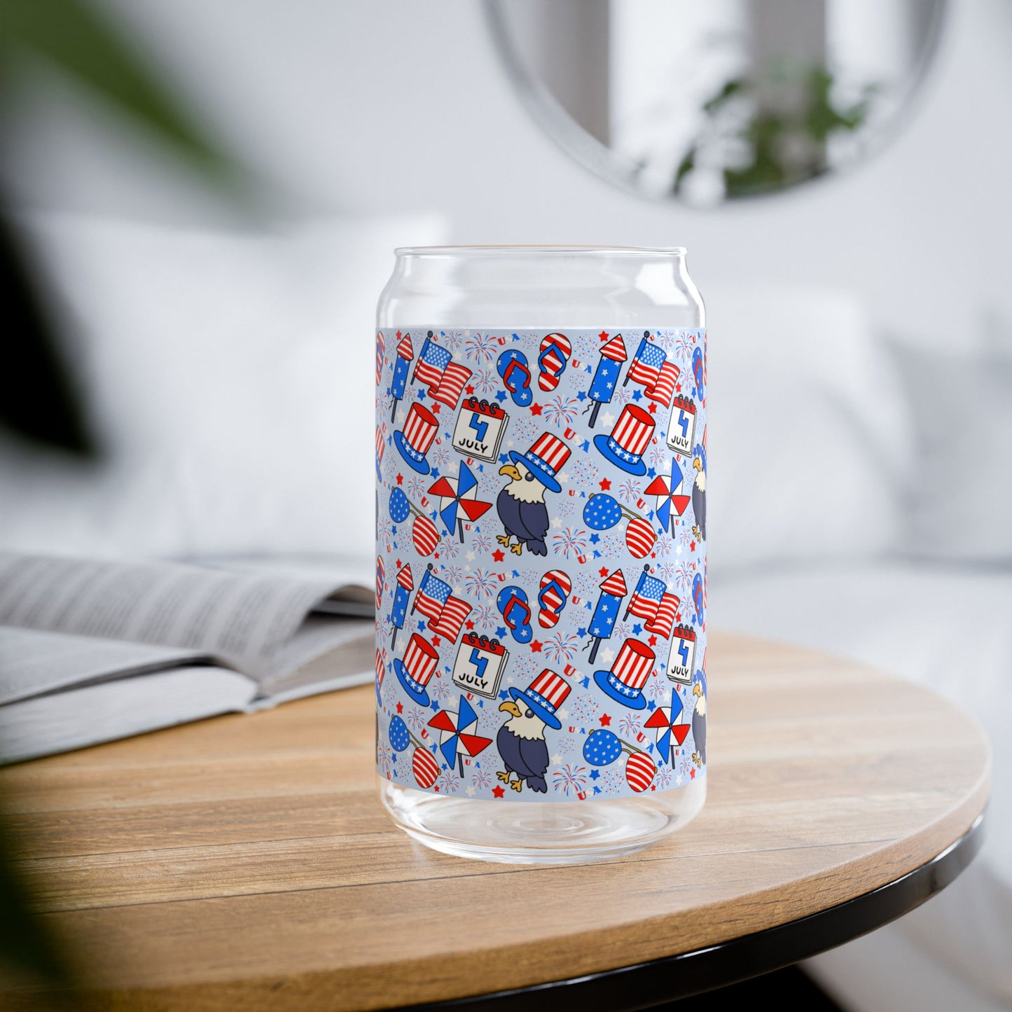 Patriotic Sipper Glass, 16oz | Fun Drinks, Summer Parties, BBQs, Independence Day, Kids' Parties, Reusable Water Bottles, Gift Ideas