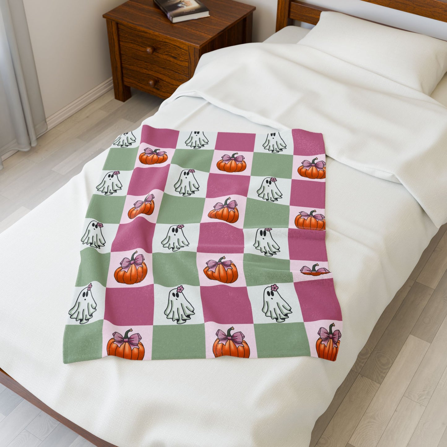 Halloween Ghost and Pumpkin Velveteen Plush Blanket