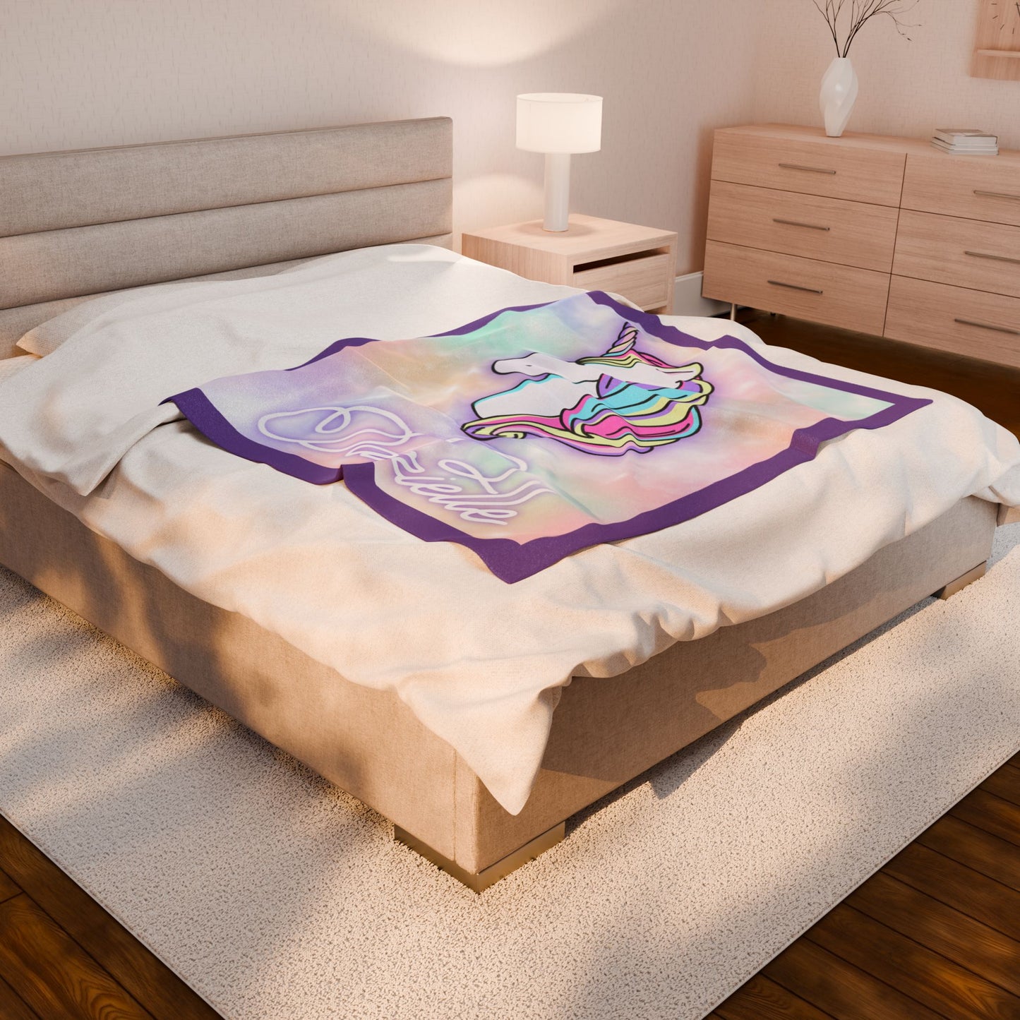 Personalized Unicorn Plush Blanket - Cozy Velveteen Throw for Kids