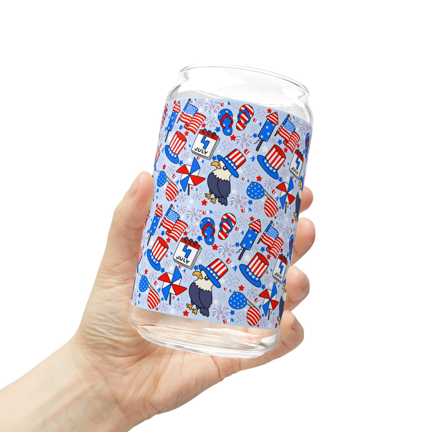 Patriotic Sipper Glass, 16oz | Fun Drinks, Summer Parties, BBQs, Independence Day, Kids' Parties, Reusable Water Bottles, Gift Ideas