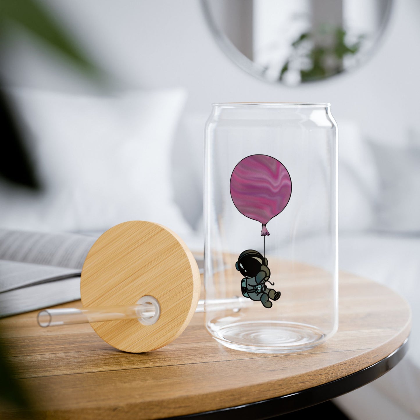 Astronaut Sipper Glass - 16oz with Bamboo Lid & Straw