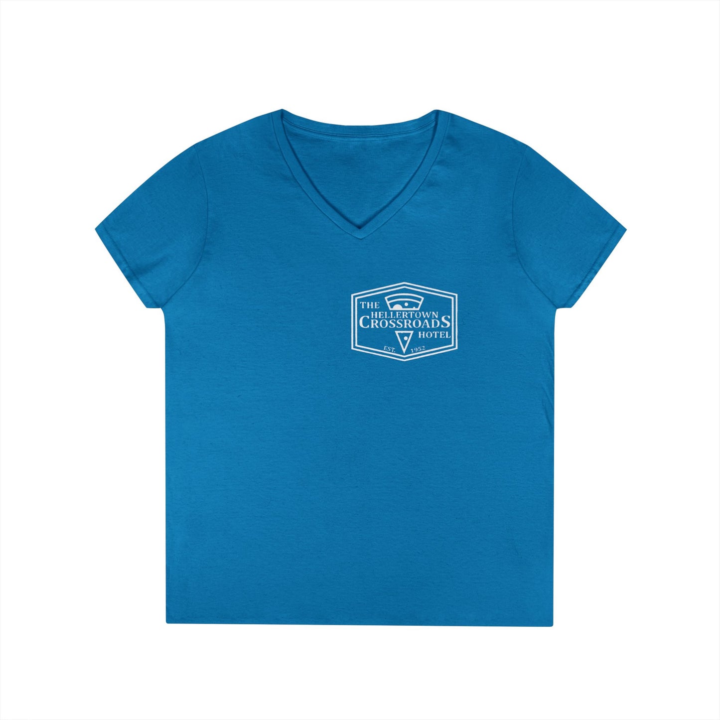 Ladies' V-Neck T-Shirt - Hellertown Crossroads Hotel Design